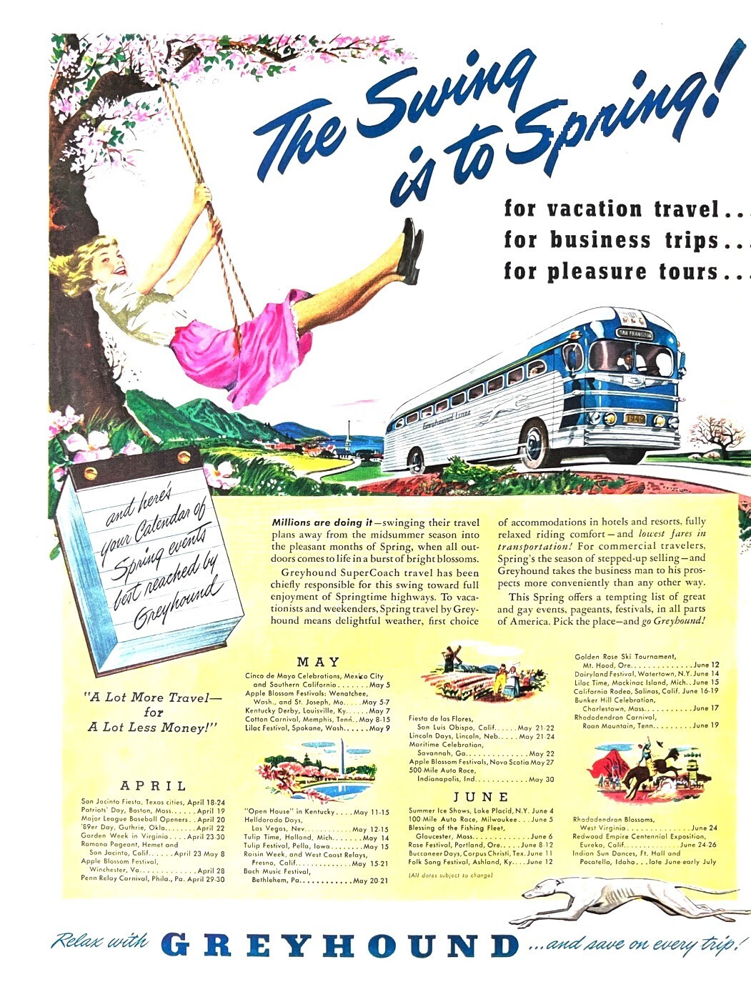 1949 GREYHOUND BUS Genuine Vintage Print Ad Spring Travel