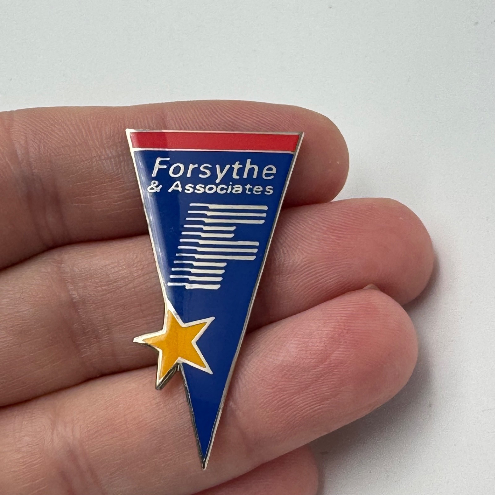 Forsythe and Associates Logo Lapel Pin Blue Triangle Gold Star Site Selection