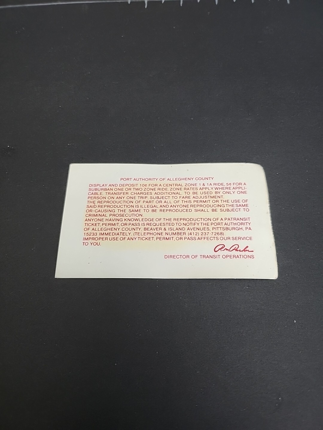 Vtg PAT Bus / Streetcar Monthly Pass Port Authority Allegheny County Rare 1982