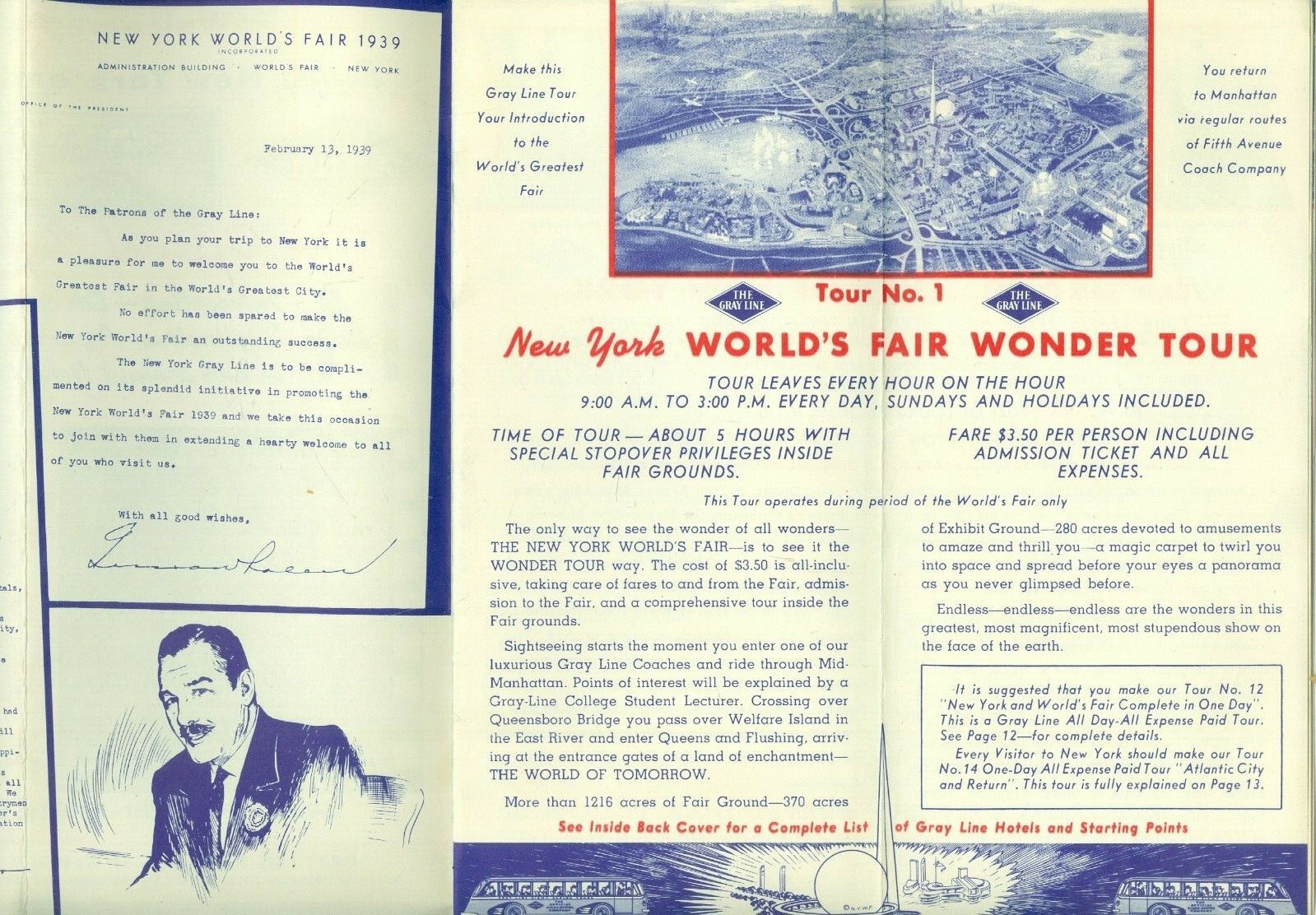 1939 New York World’s Fair, The Gray Line Bus Company 15 Page Schedule