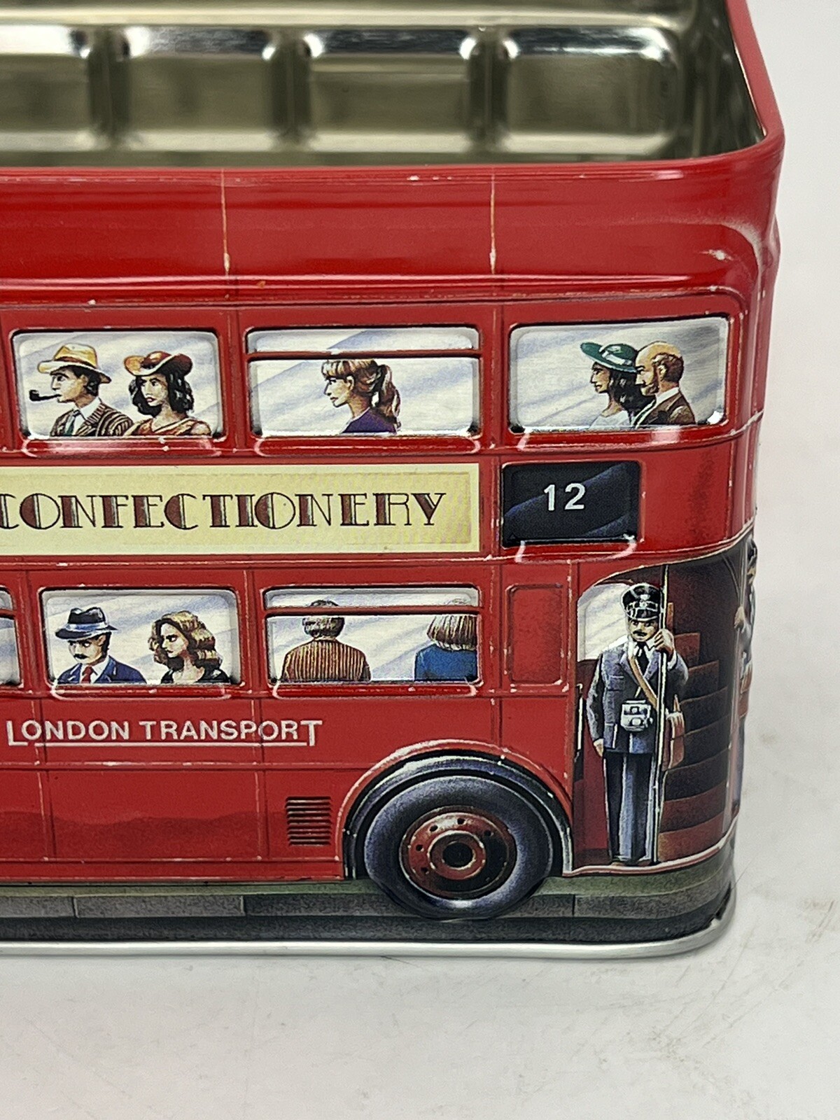 Churchill’s Confectionery London Transport Double Decker Red Bus Tin Coin Bank