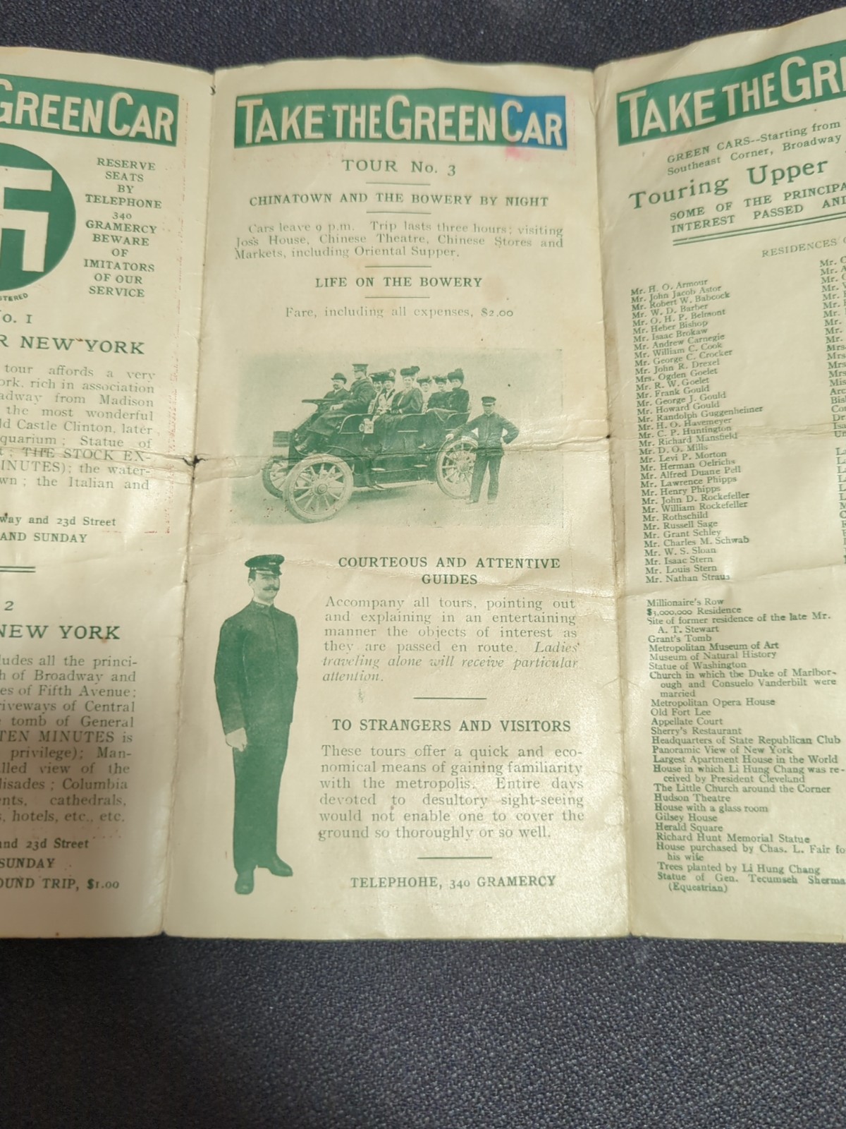 1910’s Era, The Green Car Sight Seeing Company, New York Advertising