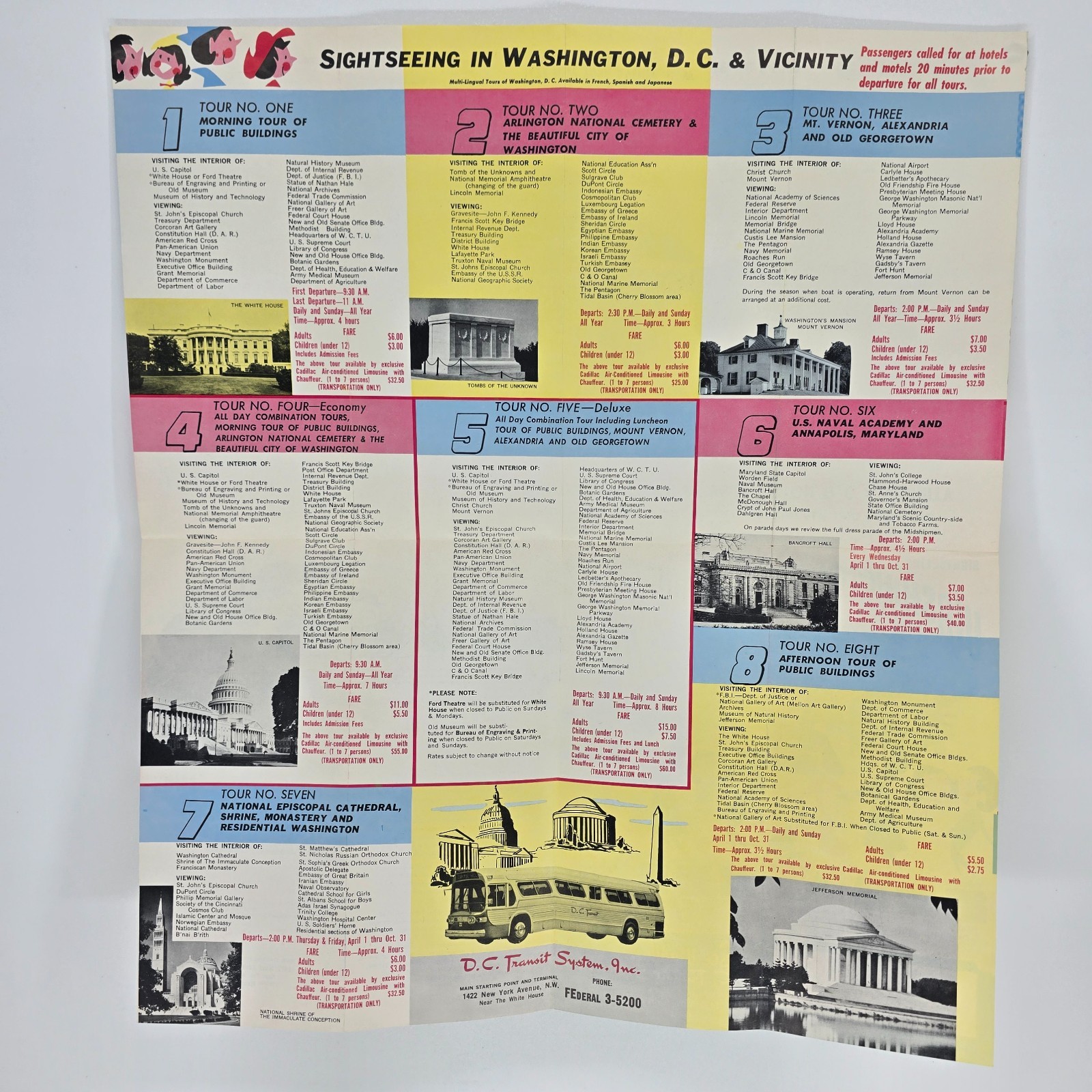 1964 Washington DC Transit System Brochure Sightseeing Bus Tours Vintage