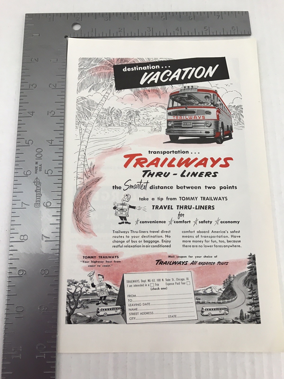 Trailways Thru-liners Vtg 1953 Print Ad Bus Destination Vacation