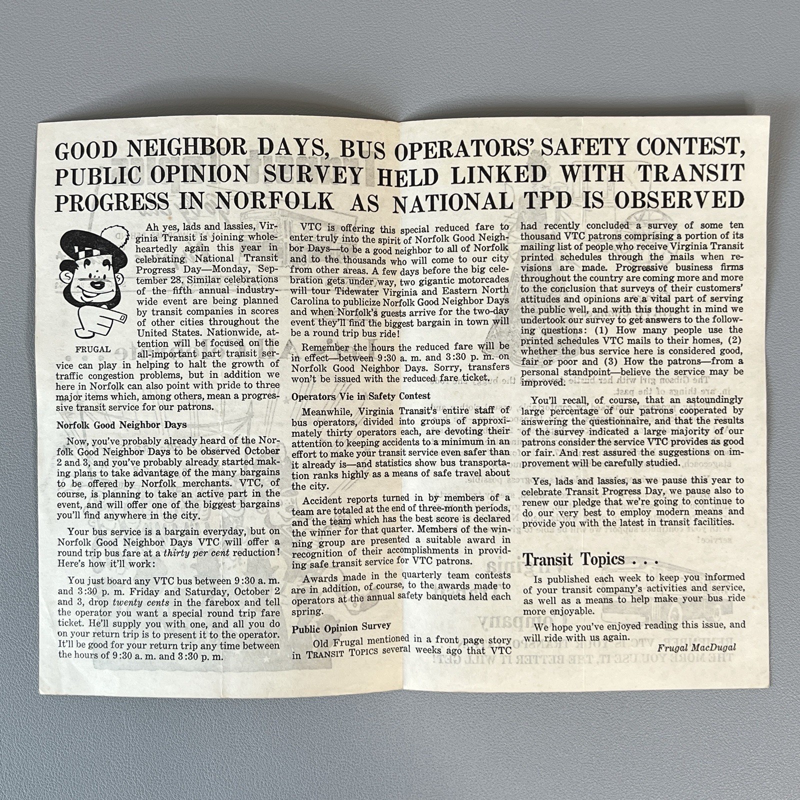 1953 Virginia Transit Topics Norfolk VA Bus History Newsletter Vintage Ephemera