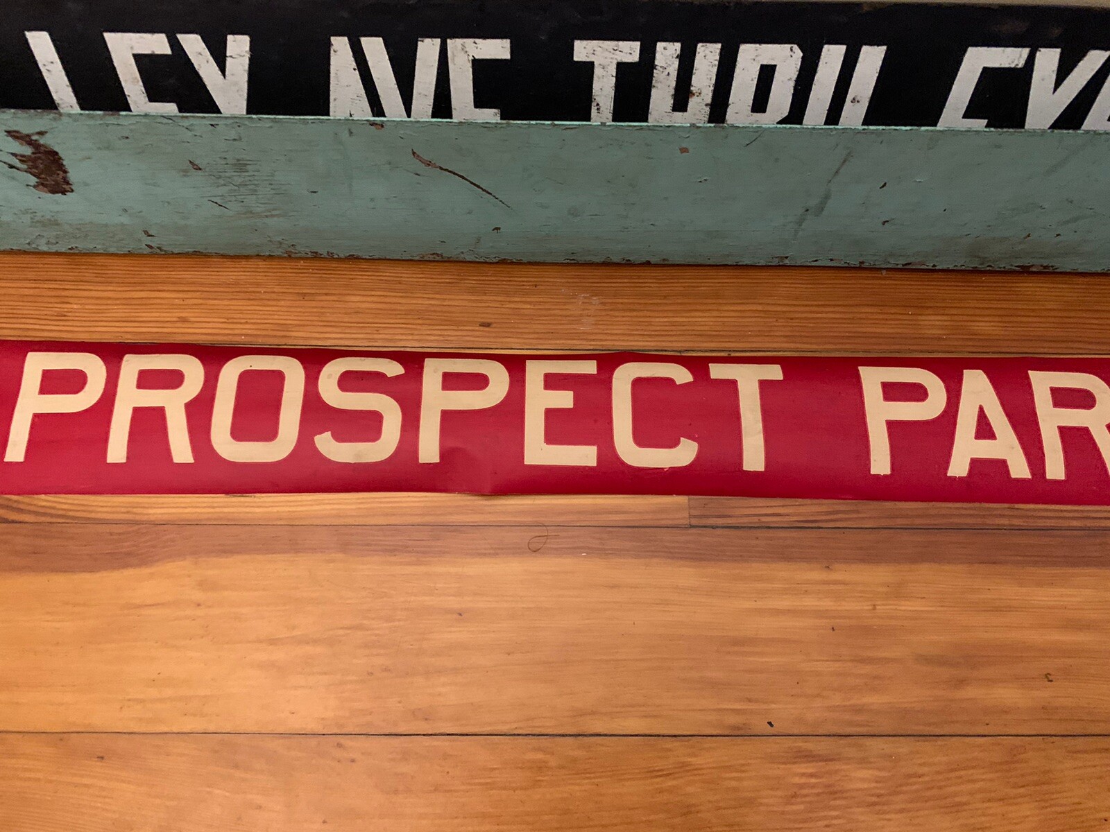 1958 BROOKLYN NY NYC BUS RED VELLUM ROLL SIGN CROSSTOWN DEPOT PROSPECT PARK HTS.