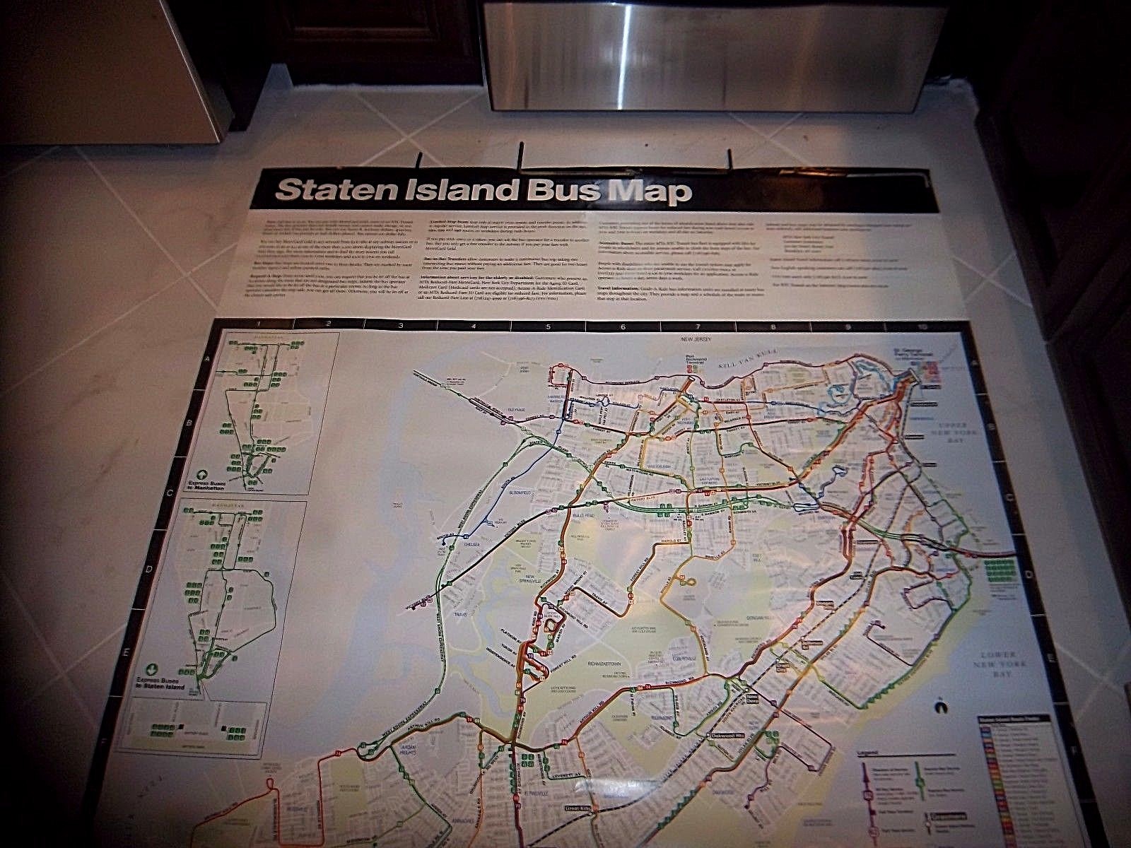 HUGE 58X46 STATEN ISLAND NY NYC BUS SIGN MAP MTA NYCT BAY ST GEORGE RARITAN RARE