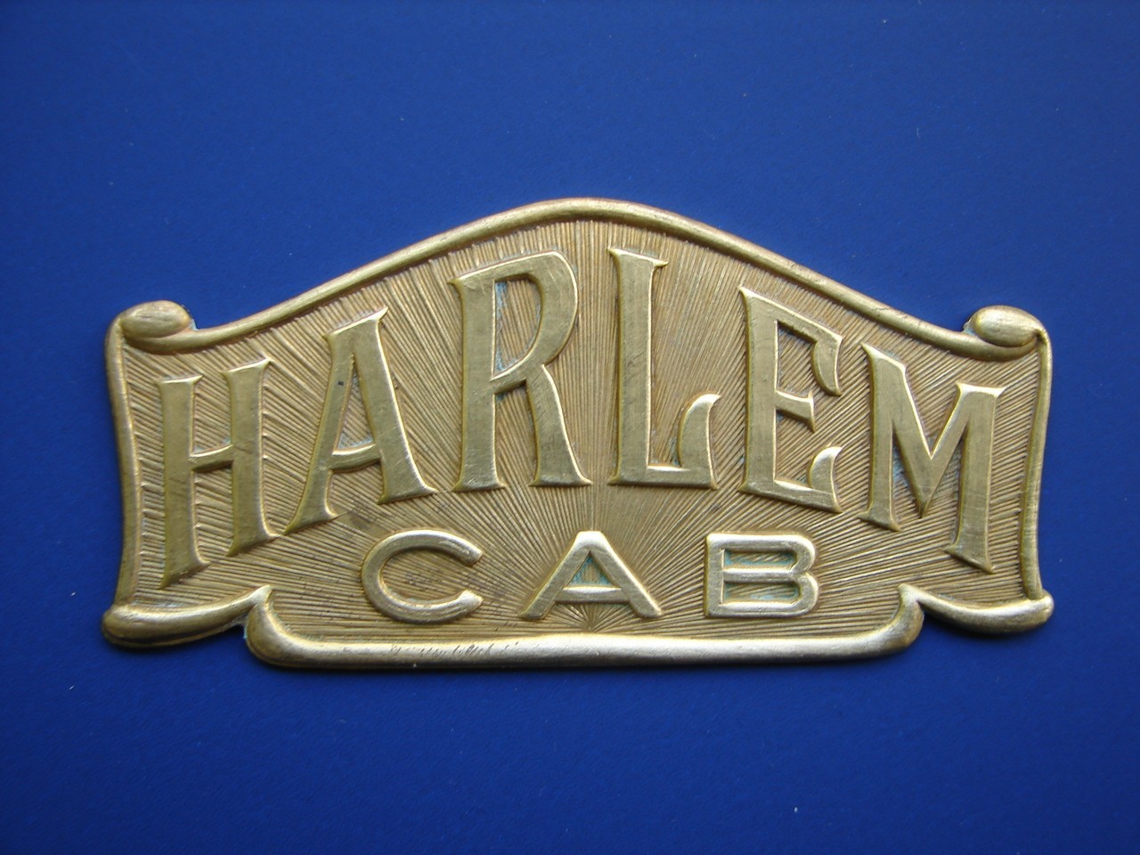 Vintage 1940’s-50’s Harlem Cab Taxi Company Metal Logo Badge Emblem 3″ x 1-1/2″