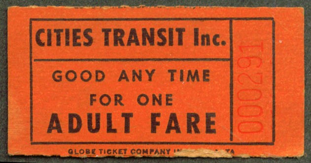 Cities Transit Inc Adult Fare tcket Albany GA