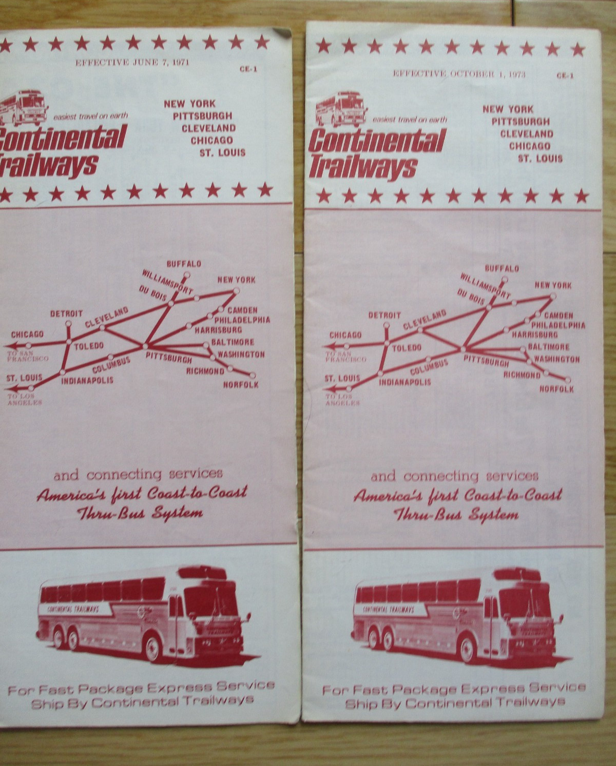 Lot 14 Continental Trailways Bus Timetable Schedule Timetables 1960s-70s