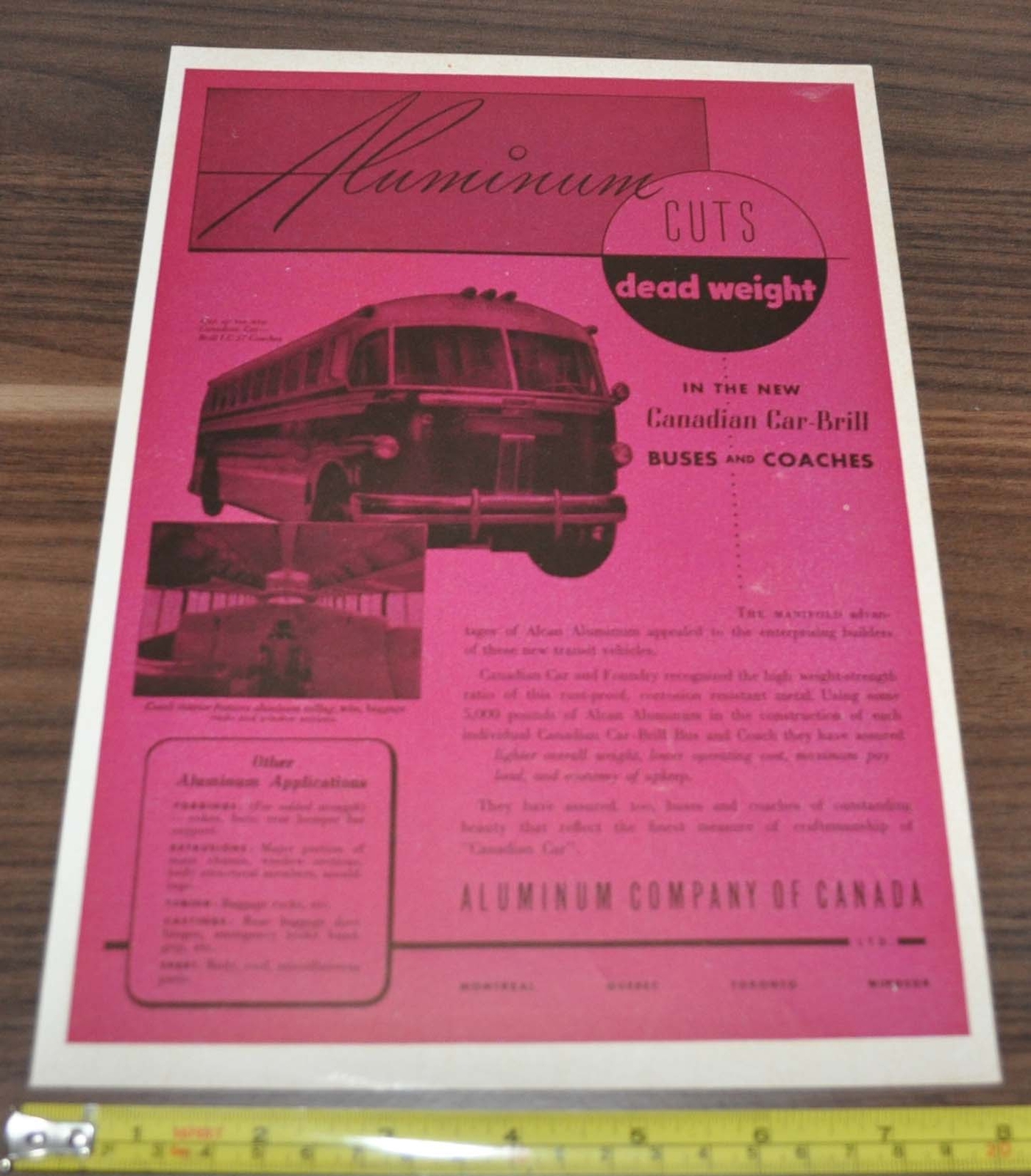 1947 Canadian Car Brill Coaches Bus Ad Aluminum Cuts Dead Weight Kralinator