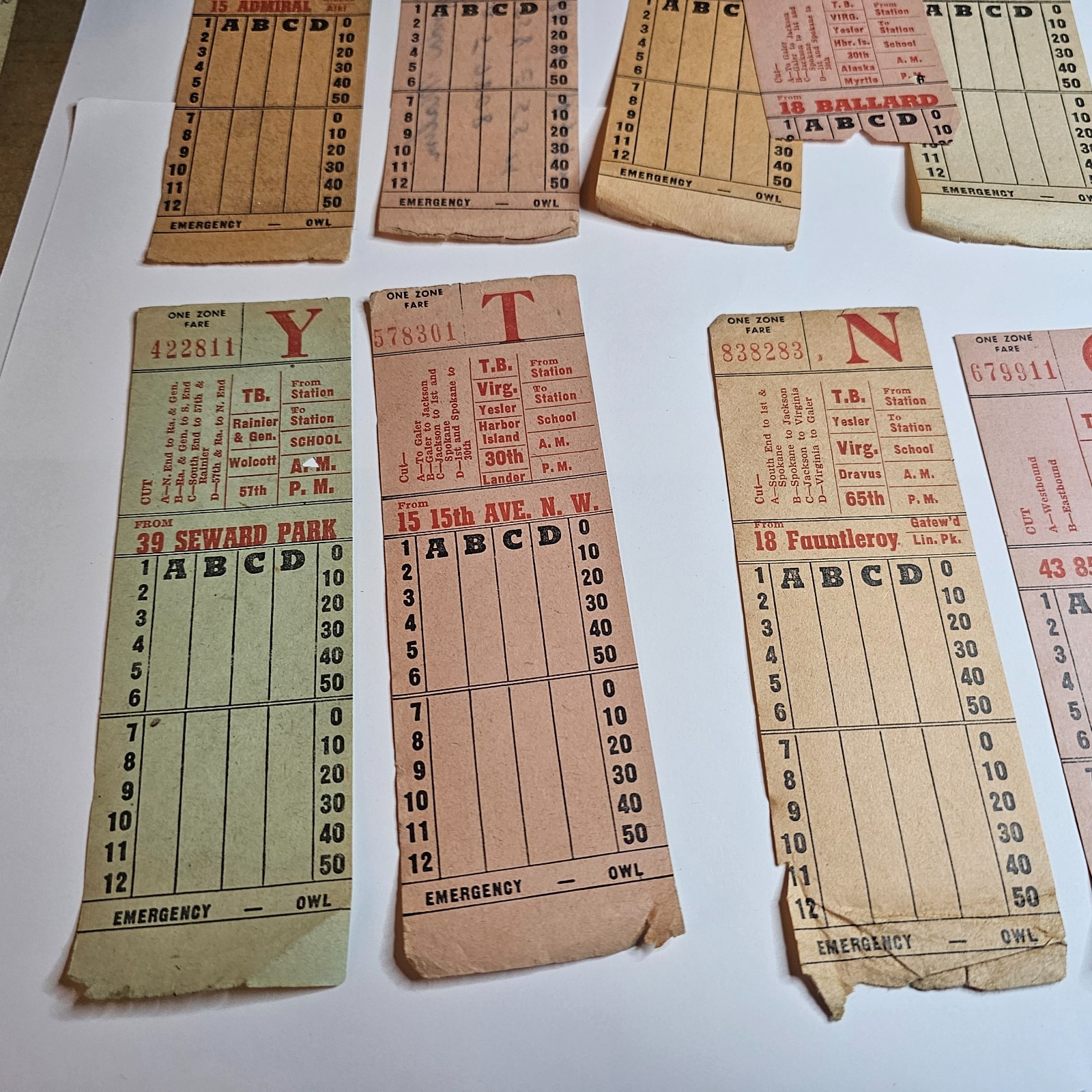 1950s SEATTLE TRANSIT SYSTEM TICKET CARD LOT BUS TROLLEY DRIVER MOTOR COACH FARE