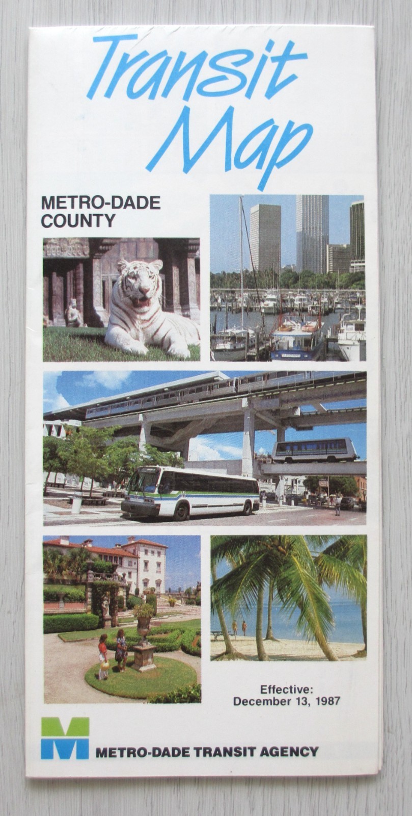Vintage 1987 Metro-Dade County Transit Guide Map Metro Bus Miami Florida FL NOS