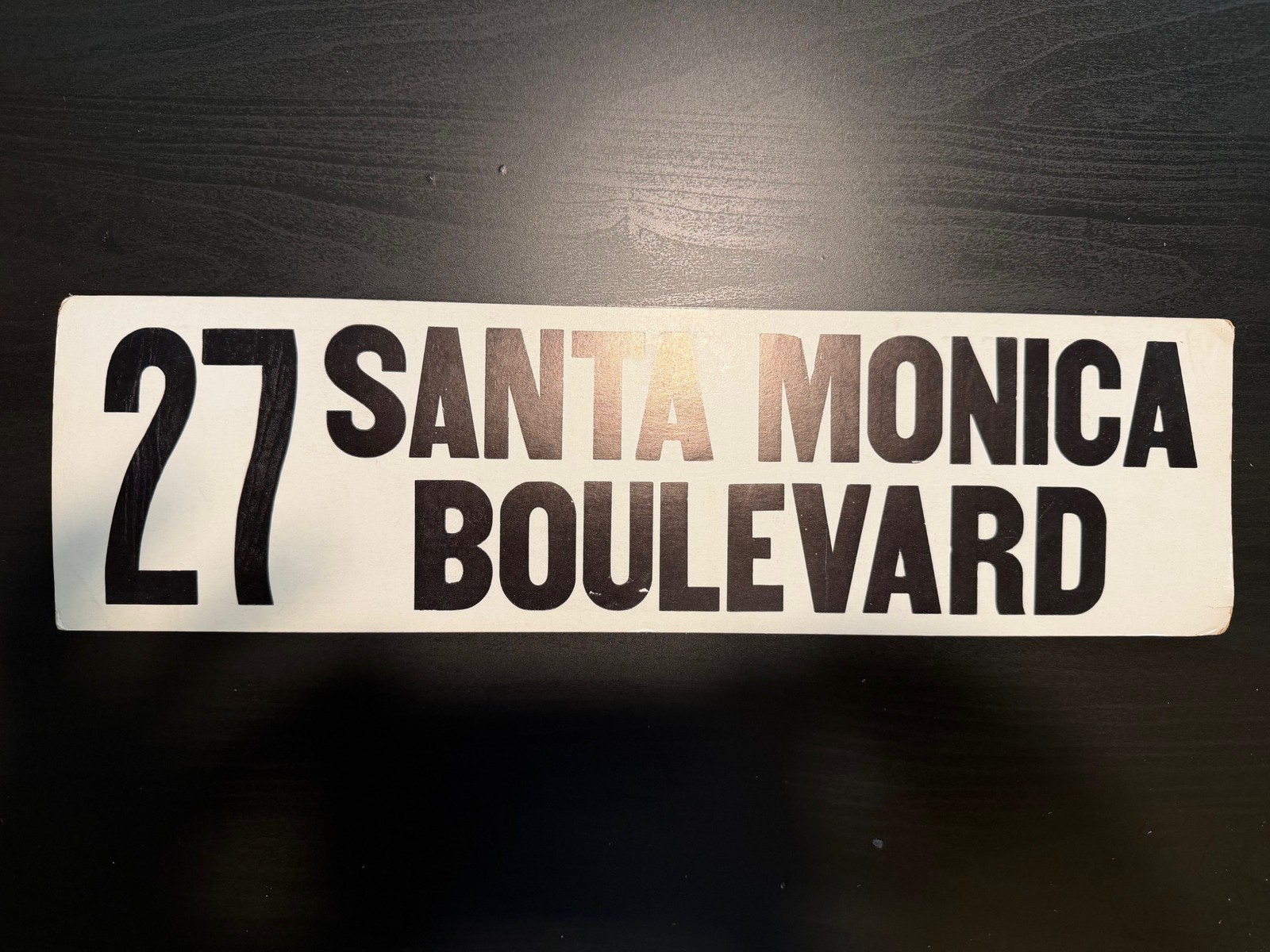 Vintage Cardboard Los Angeles Transit Bus Route Sign 18×5 27 Santa Monica Blvd