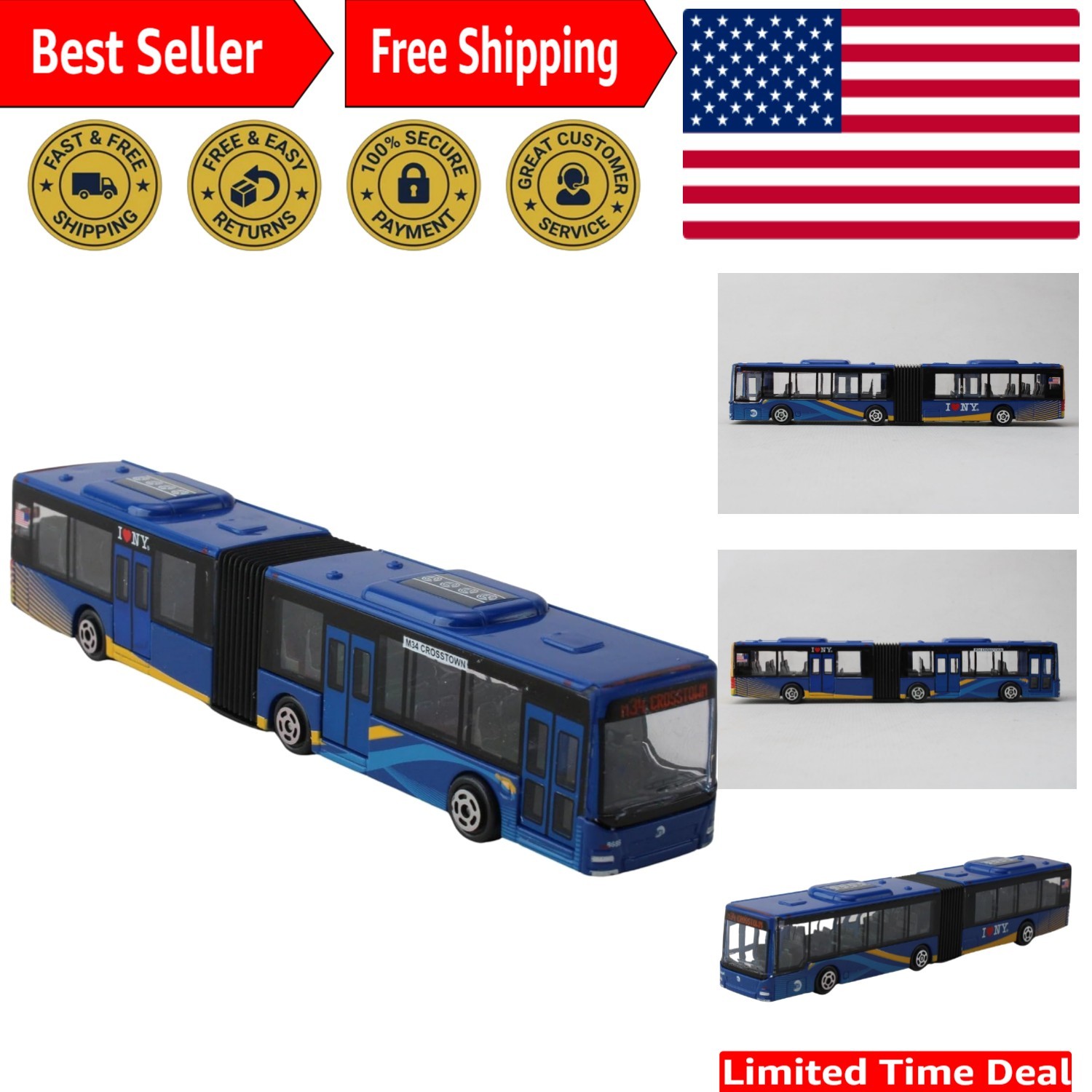 MTA 6-Inch Articulated Bus Toy – Die-Cast Metal, Perfect for Young Collectors