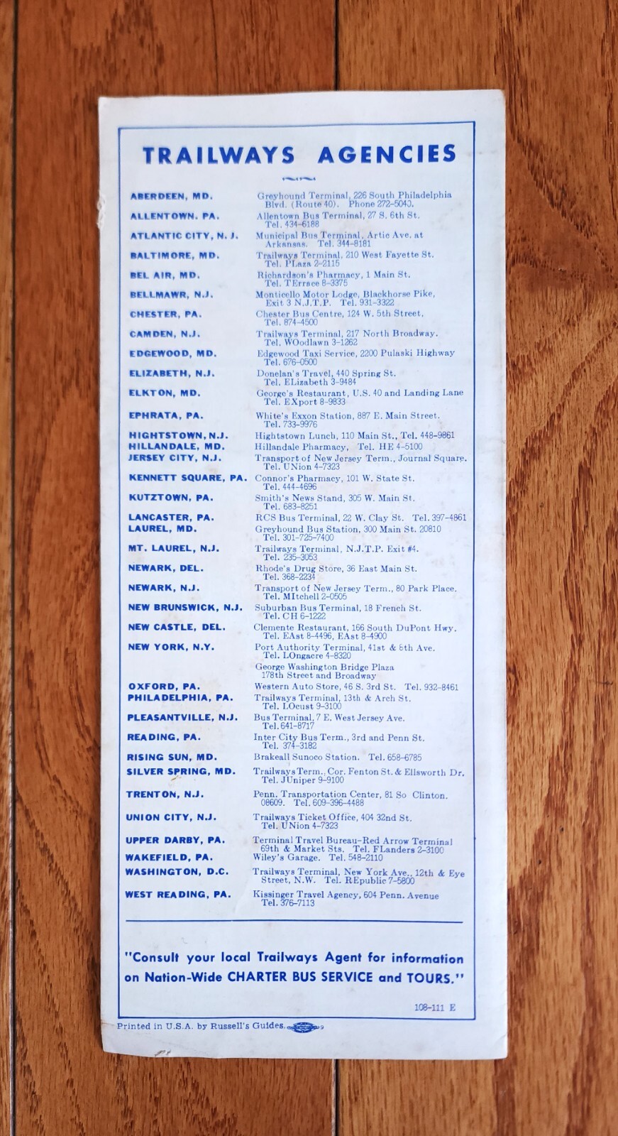 1975 CONTINENTAL TRAILWAYS COACH BUS TIME TABLE DC MD DEL PA NY