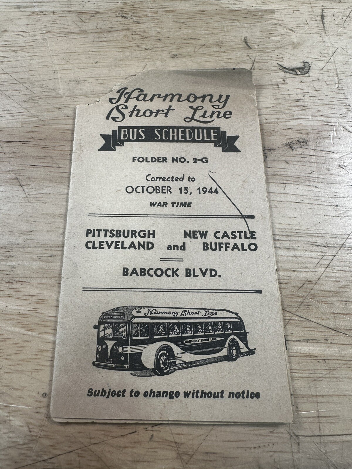 Vintage 1944 Harmony Short Lime Bus Schedule Booklet Pittsburgh & Cleveland