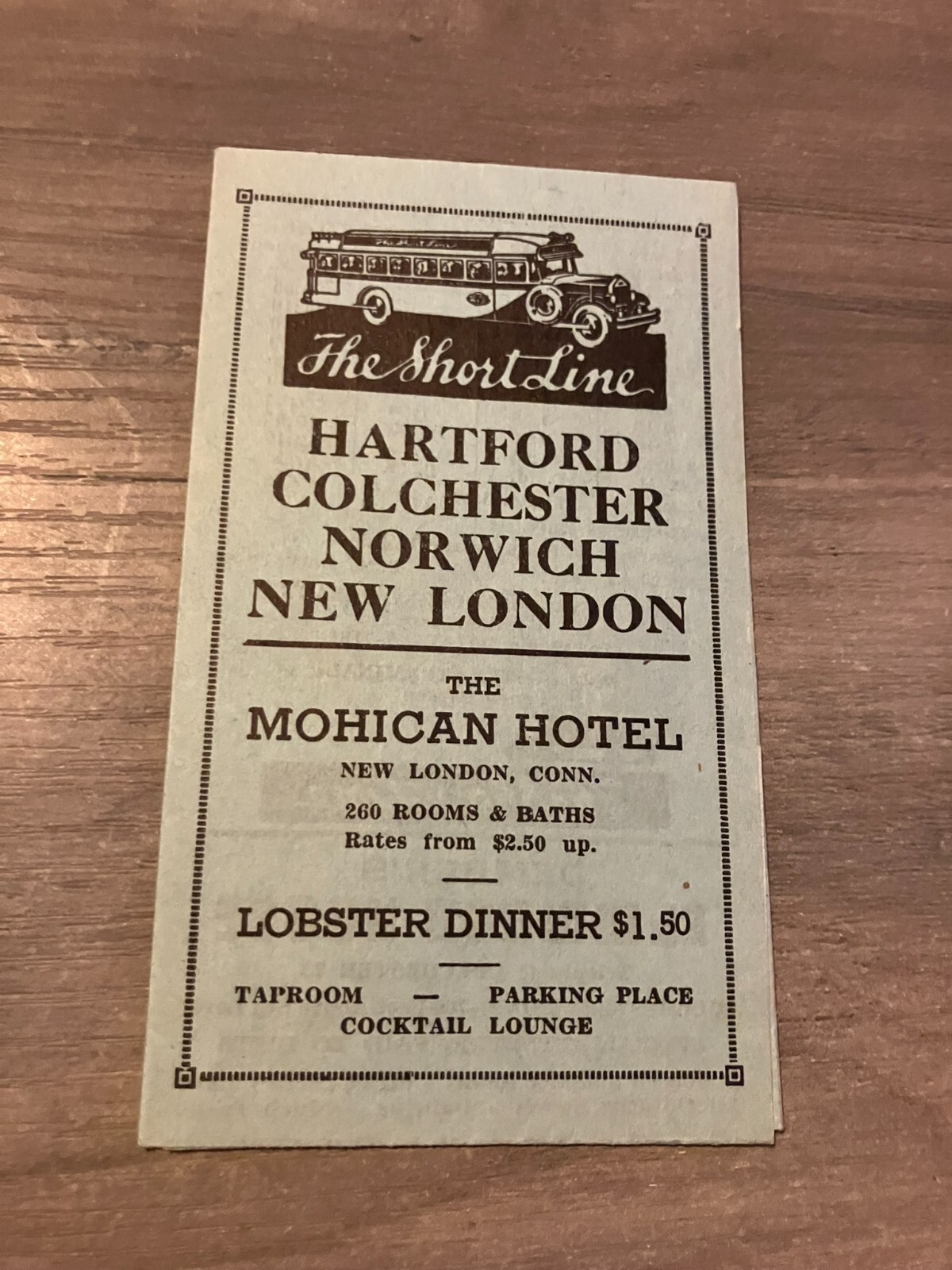 The Short Line Bus Coach Times Table Schedule Mohican Hotel Advertisement