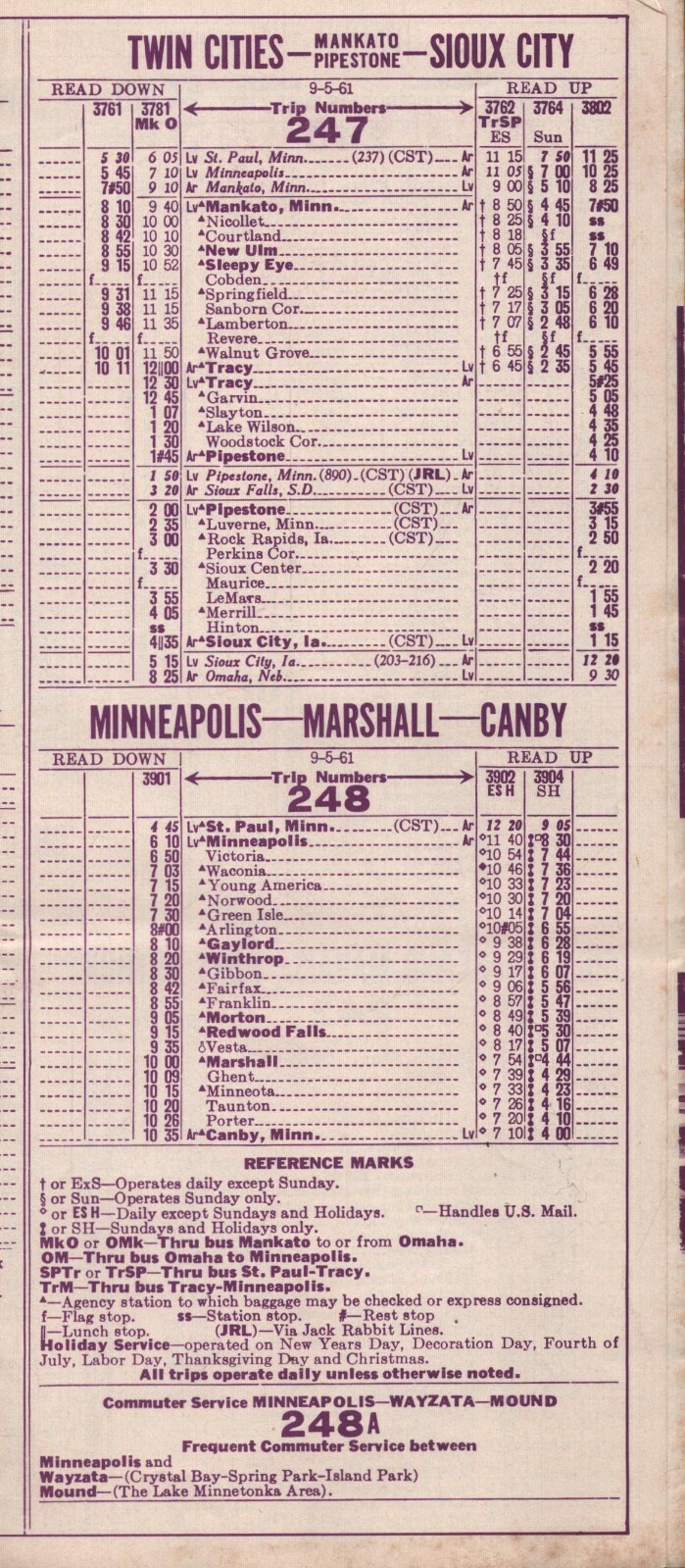 Greyhound Bus Timetables – 2/5/62- 1962 Bus Schedule