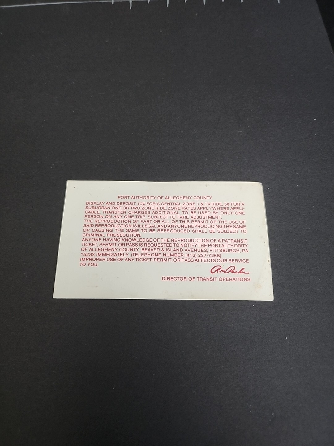 Vtg PAT Bus / Streetcar Monthly Pass Port Authority Allegheny County Rare 1982