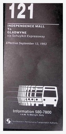 SEPTA Route 121 Bus Schedule Philadelphia to Gladwyne – September 1993 Transit