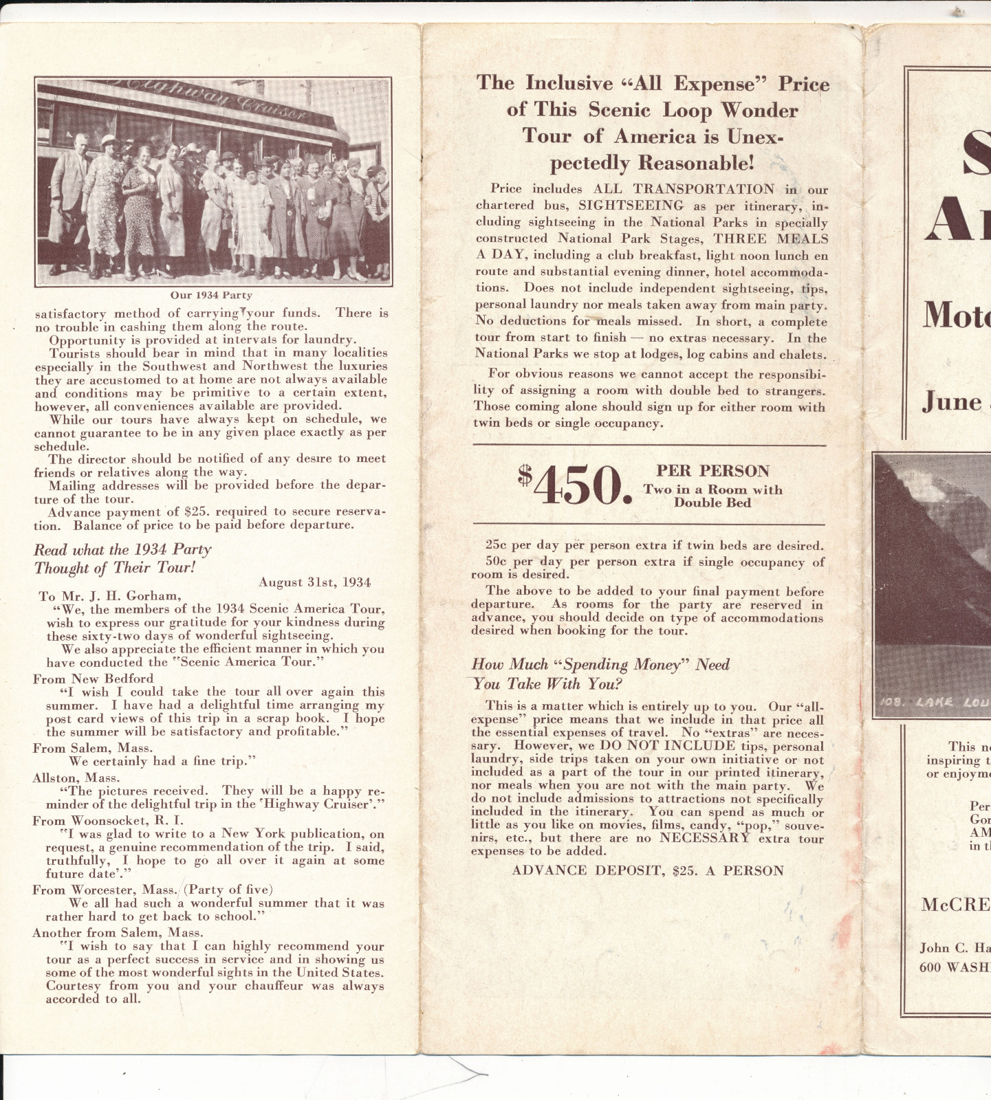 1935 Scenic America 2 Month Motor Coach Tour, Coast to Coast, $450, Brochure