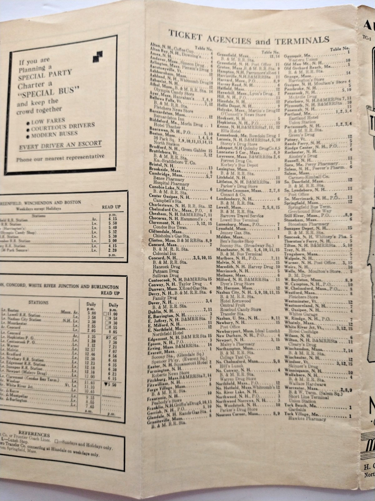 1936 Boston & Maine Transportation Co. Bus Schedule