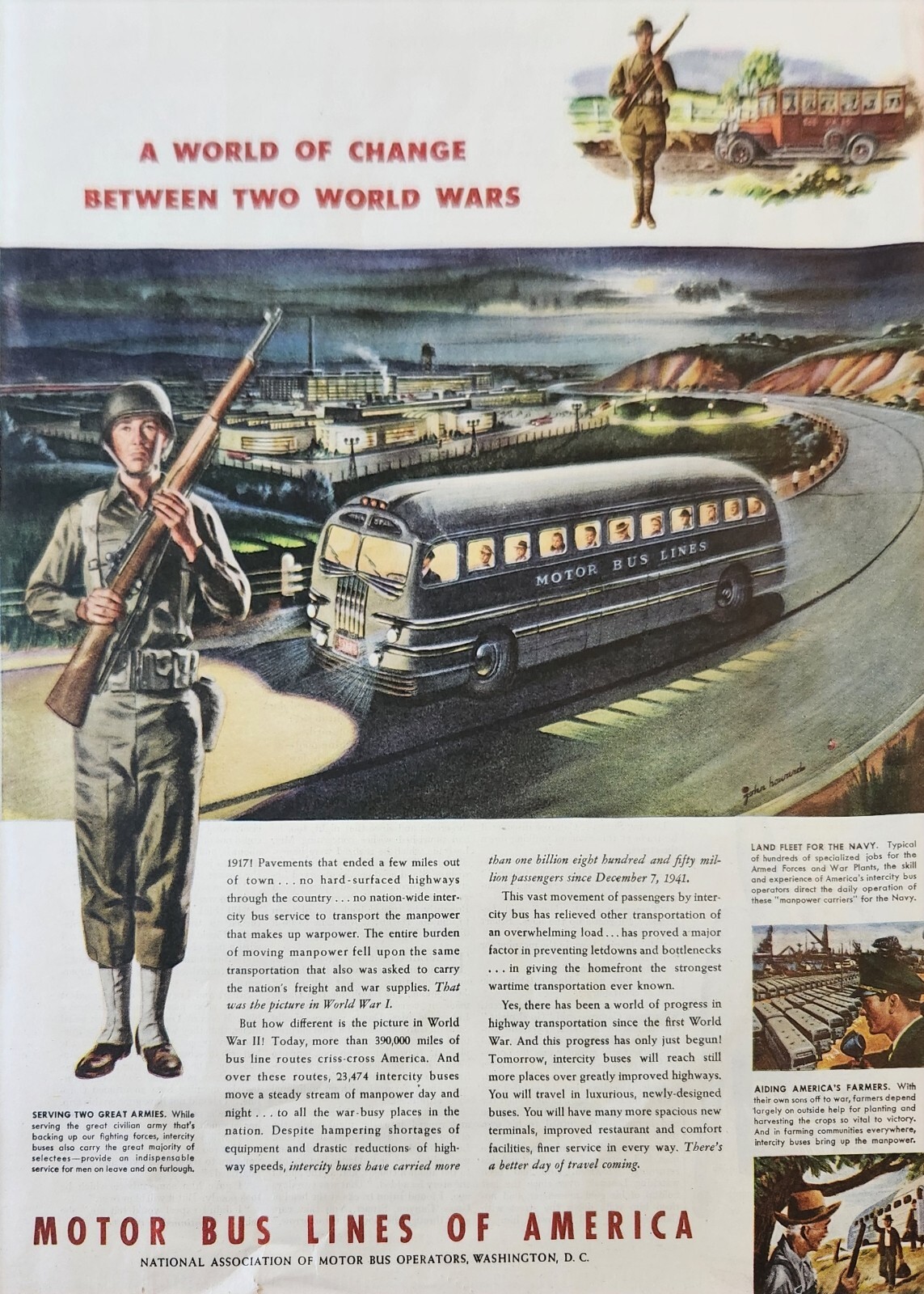 1945 Motor bus lines of America Vintage Ad World of change between two world war