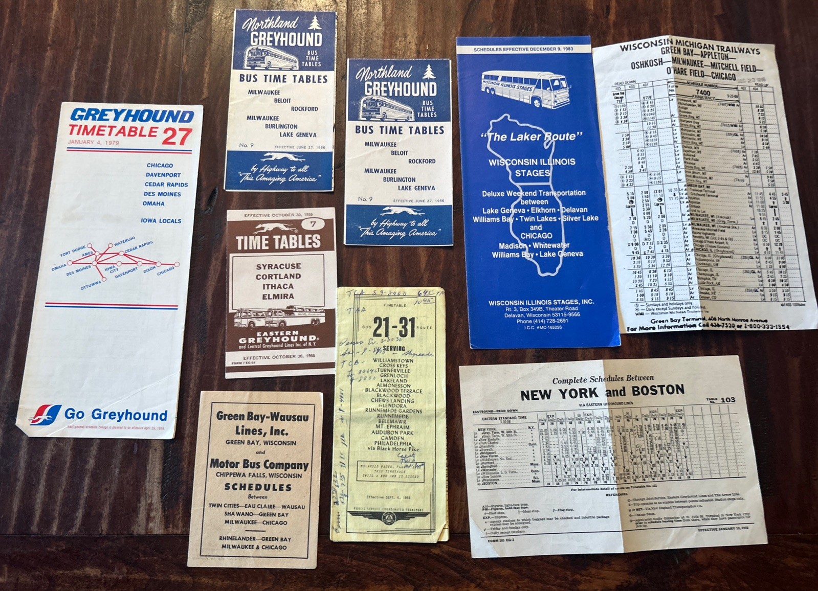Lot Of 9 Vintage US Greyhound & Other Bus Timetables 1950s-80s