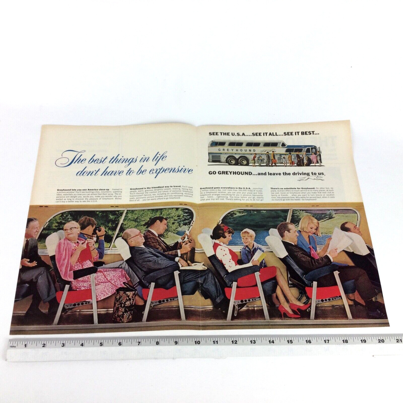 Greyhound Bus 1965 PRINT AD 2-PAGE + Ticket Fee Booklet Insert Travel Passenger