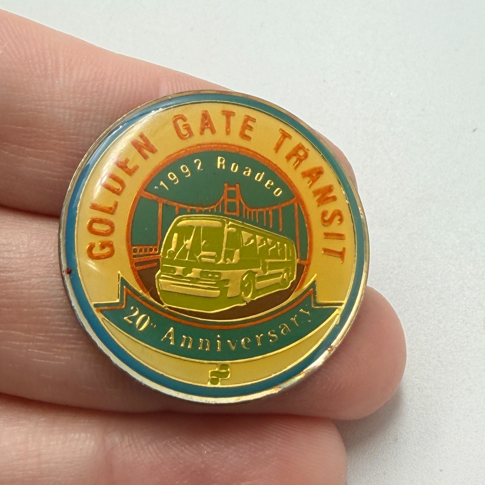 1992 Golden Gate Bus Roadeo 20th Anniversary Lapel Pin Transit Olympics Vintage