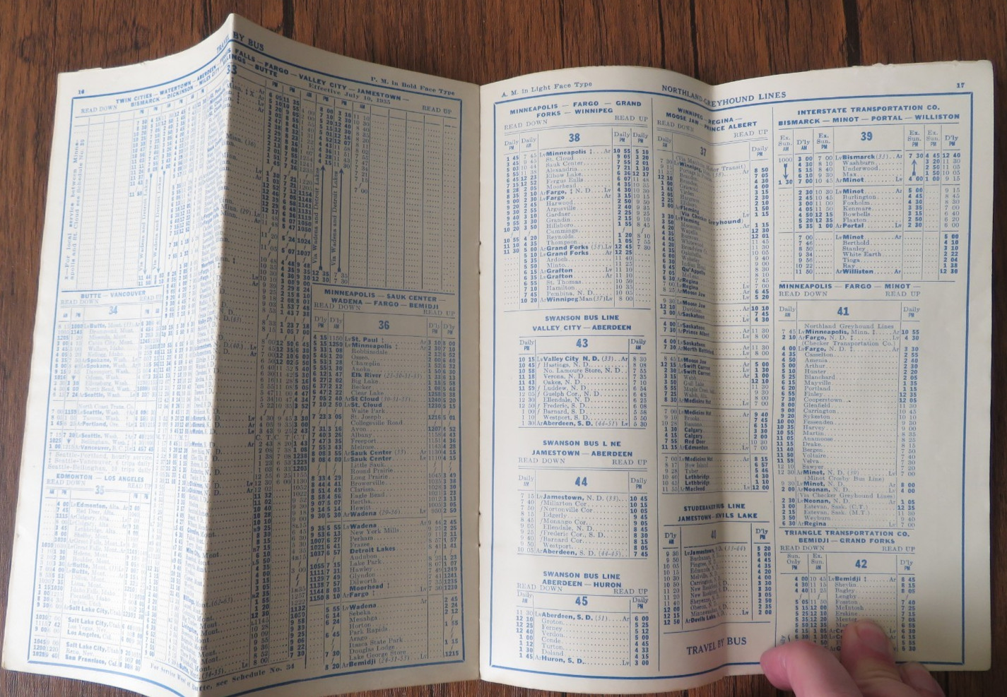 1935 Greyhound Lines Bus Time Tables May 28, 1935
