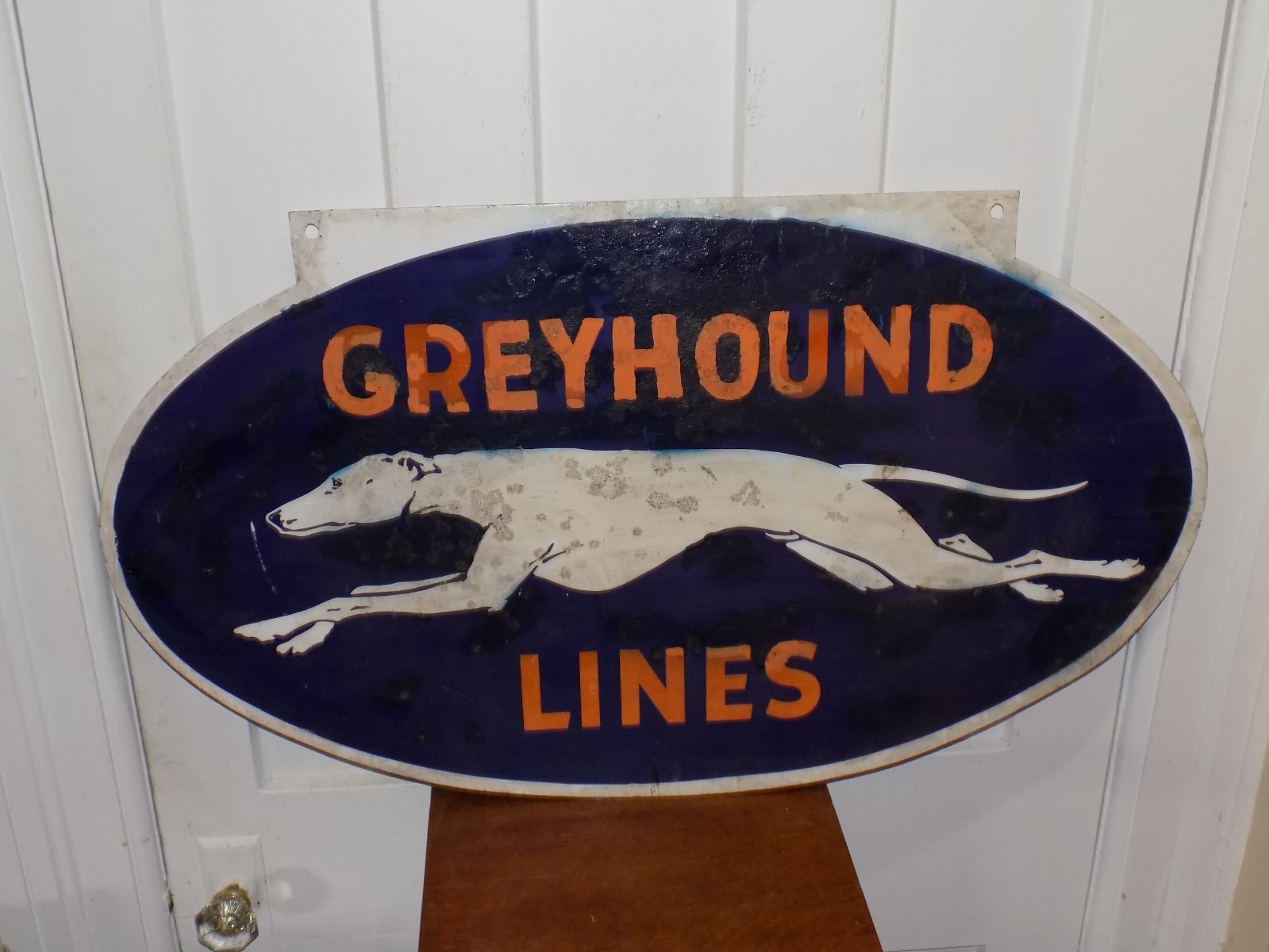 Vintage Greyhound Lines Double Sided Heavy Metal Sign