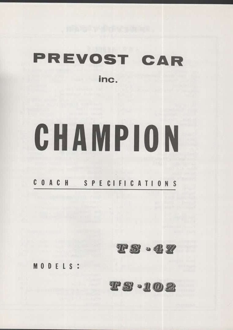 PREVOST CAR “CHAMPION” COACH SPECIFICATIONS BUS TS-47 TS-102