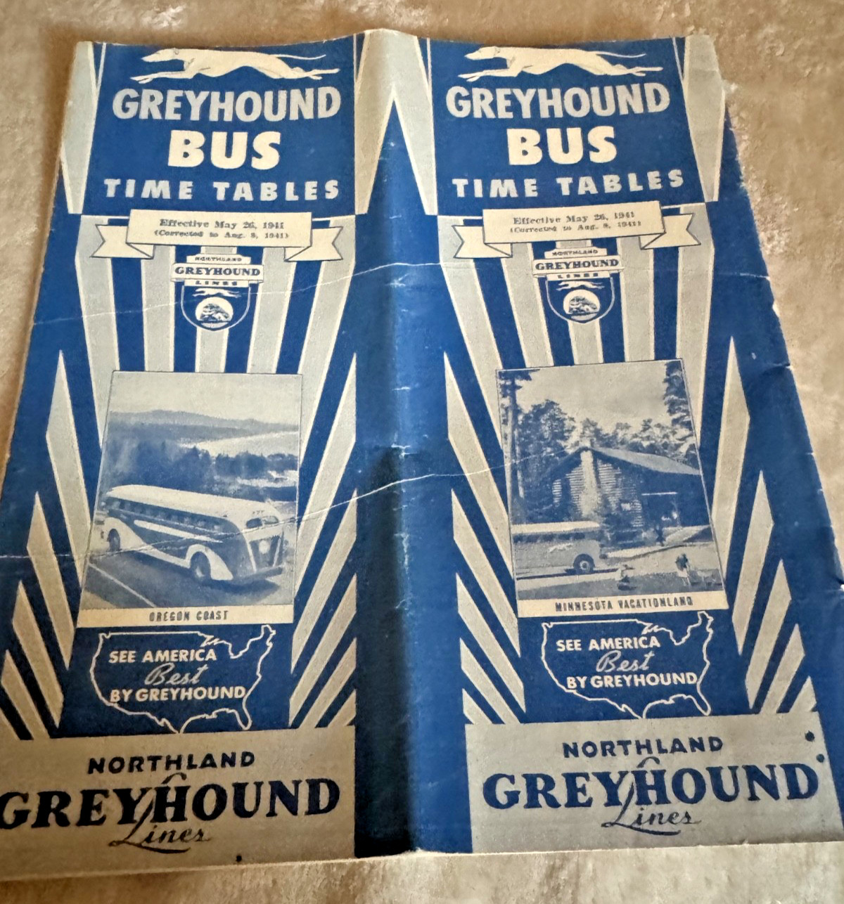 Greyhound Bus Time Tables Northland Lines May 1941