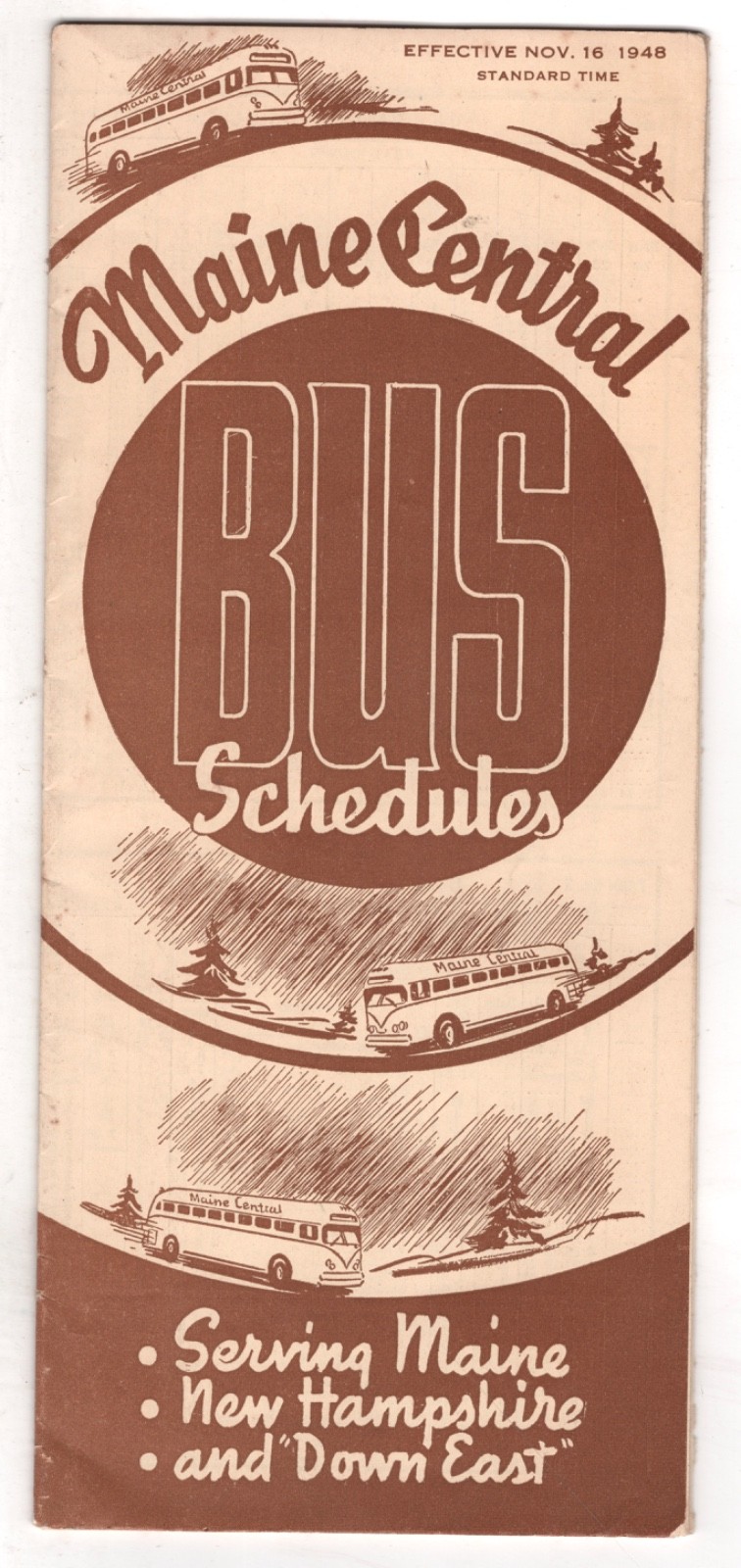 1948 TIME TABLE MAINE CENTRAL TRANSPORTATION BUS SCHEDULES ROUTE MAP