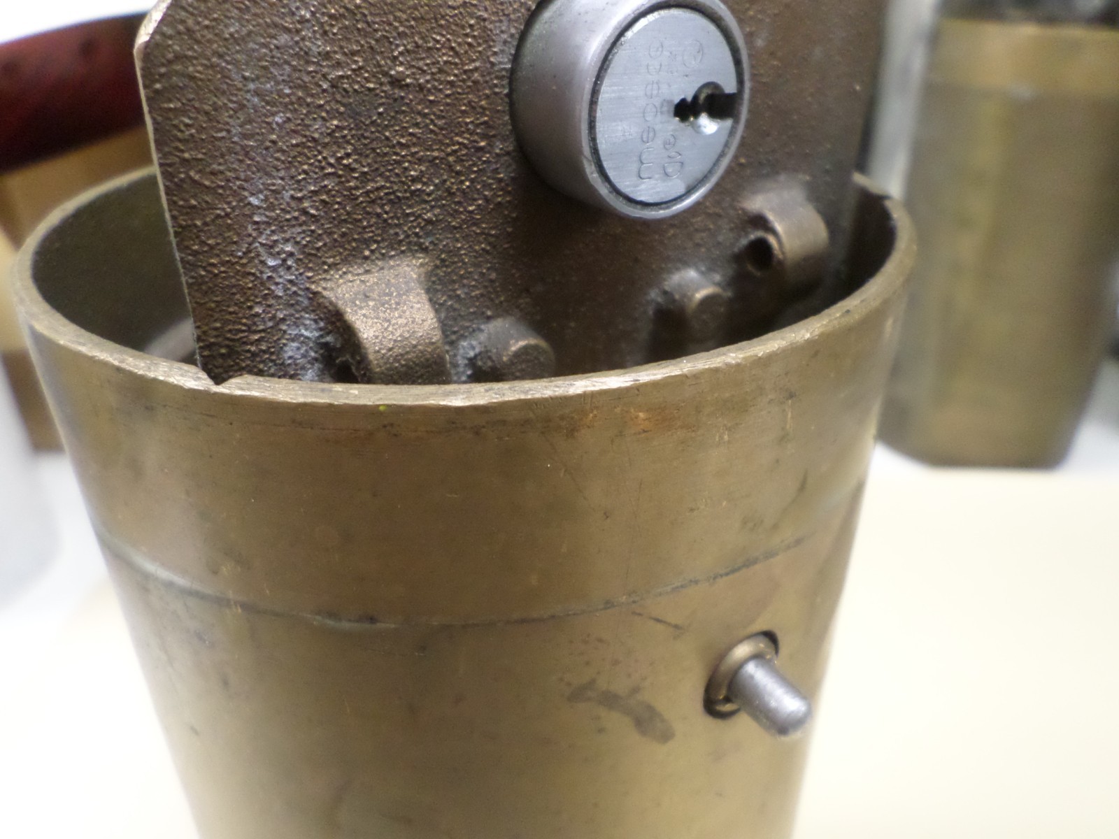 Vintage Diamond Mfg Brass Fare Box Money Vault Cylindrical 9″ X 4-3/4″ #166