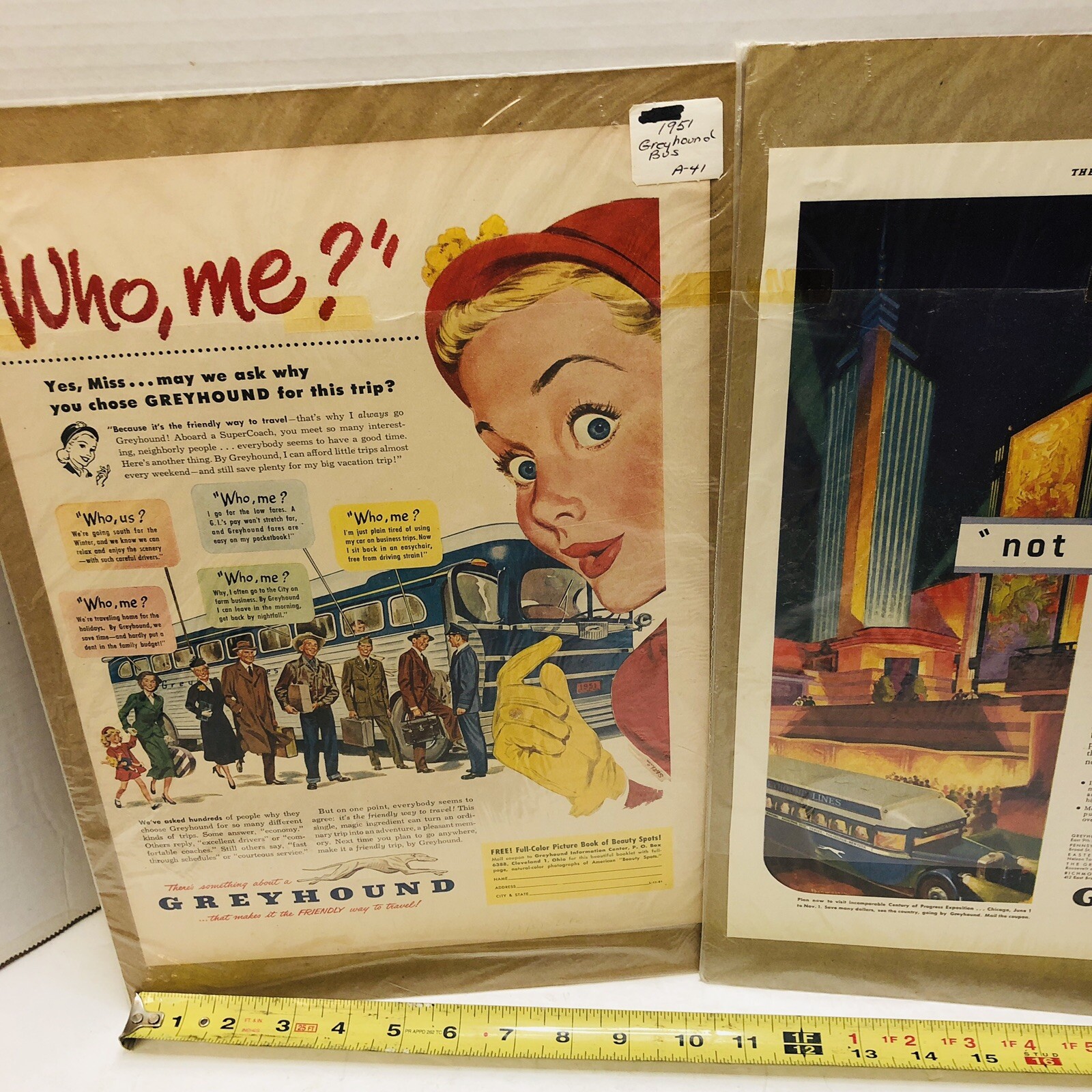 Vintage Greyhound Bus Lines Magazine Ads x2 1933 World’s Fair & 1951