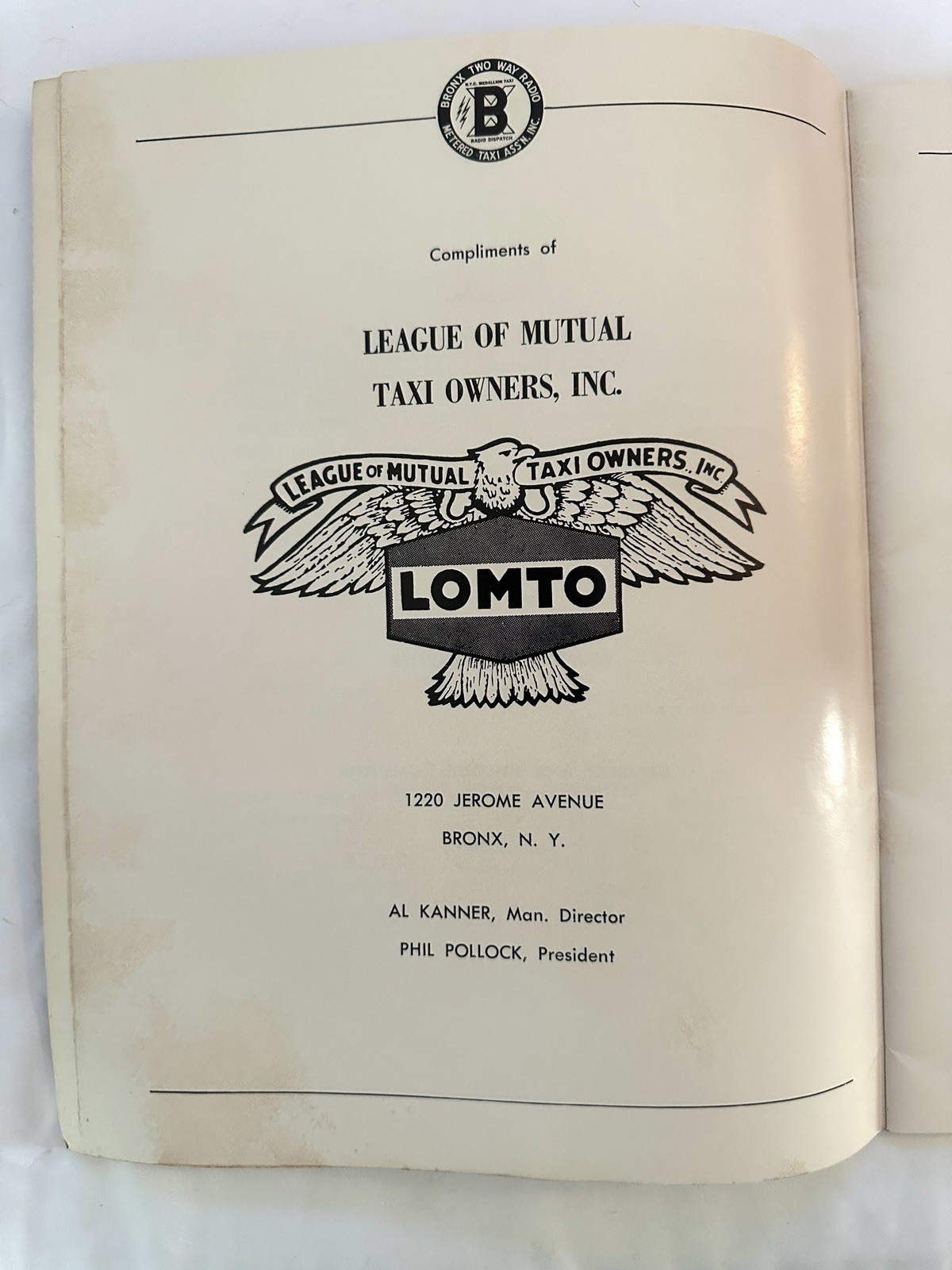 1973 Bronx New York Two-Way Radio Metered Taxi Asoc. Historic Transportation Doc