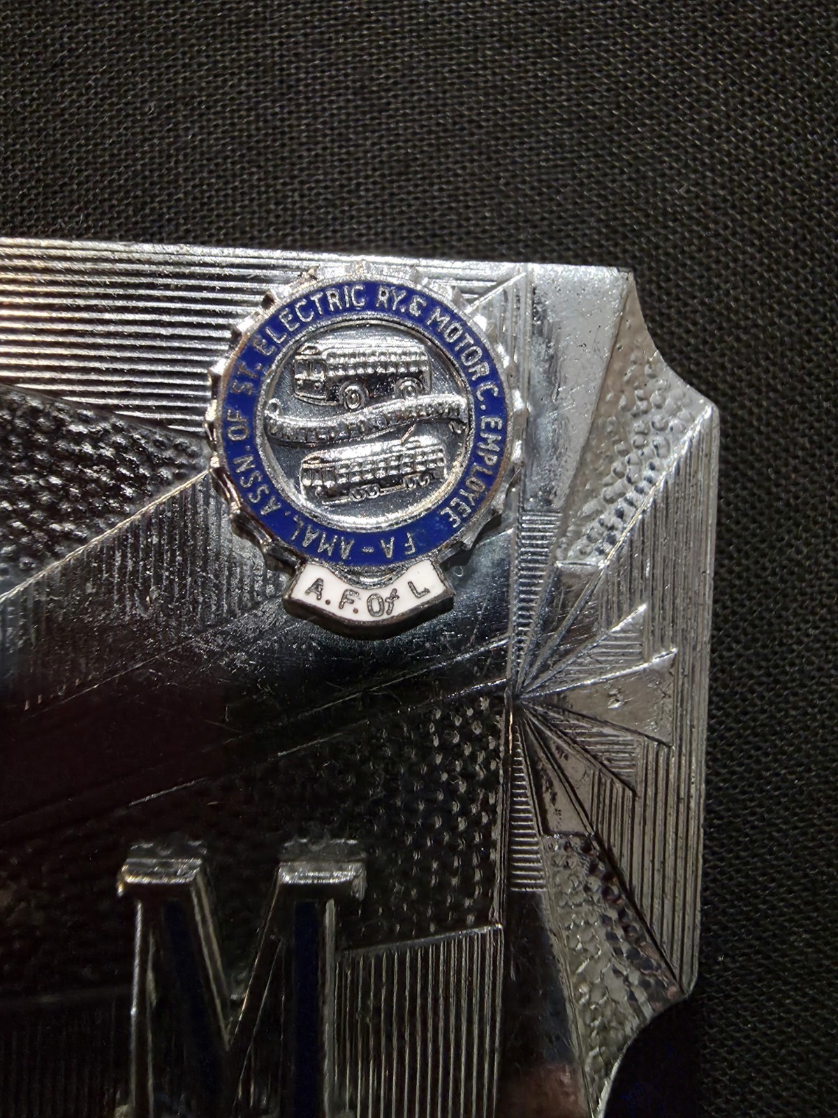 1948 Union Bus Souvenir Belt Buckle w/ Blue Bus
