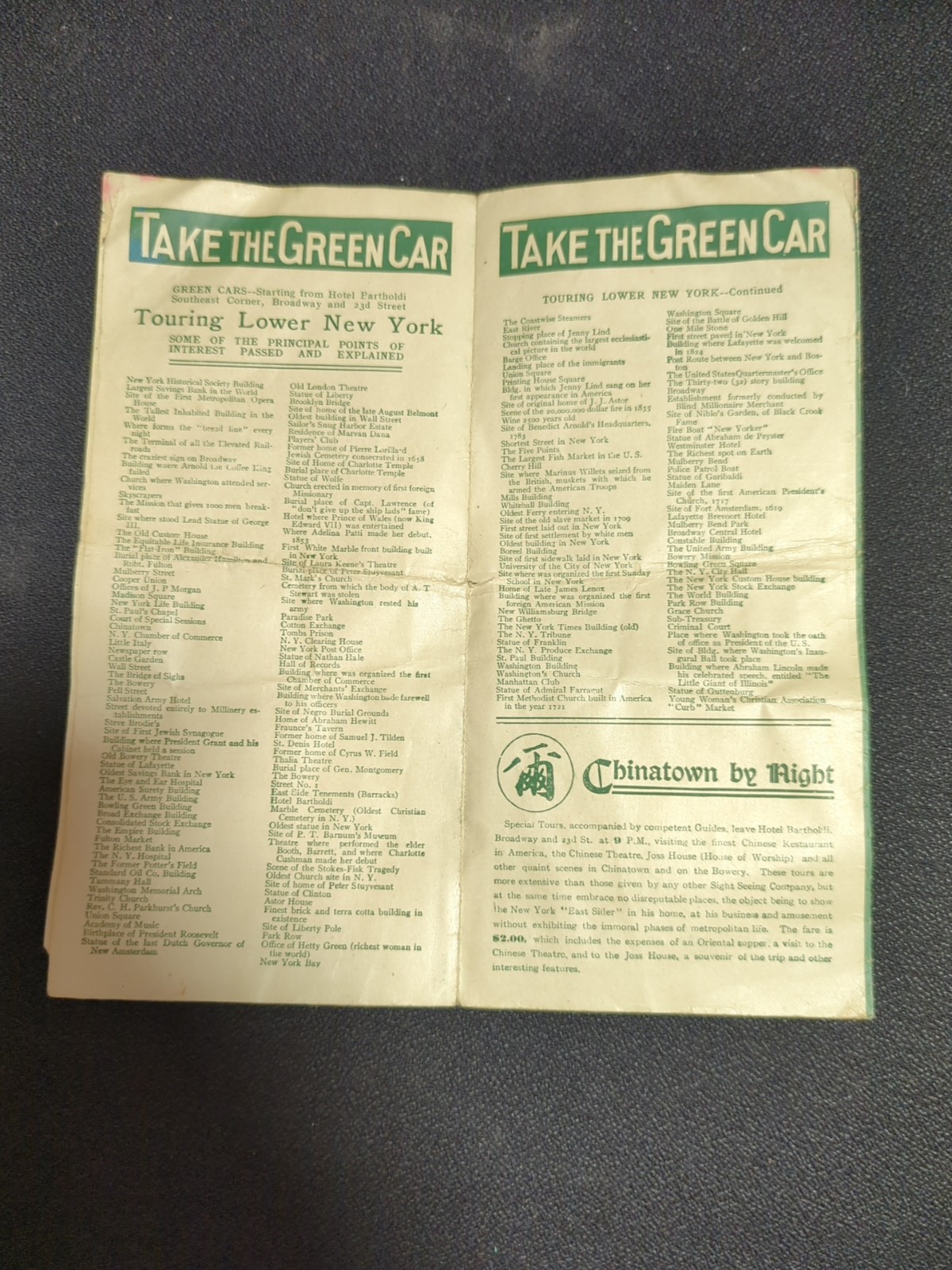 1910’s Era, The Green Car Sight Seeing Company, New York Advertising