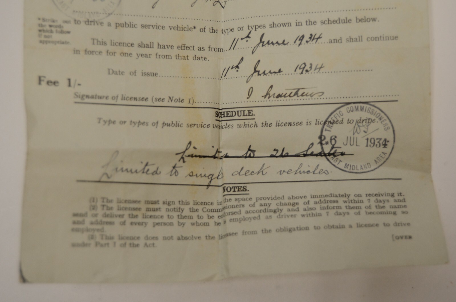 1930’s Commercial Bus License Public Vehicle Permit England Lutterworth Vintage