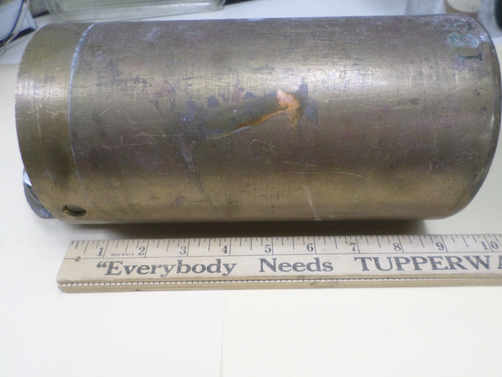 Vintage Diamond Mfg Brass Fare Box Money Vault Cylindrical 9″ X 4-3/4″ #165