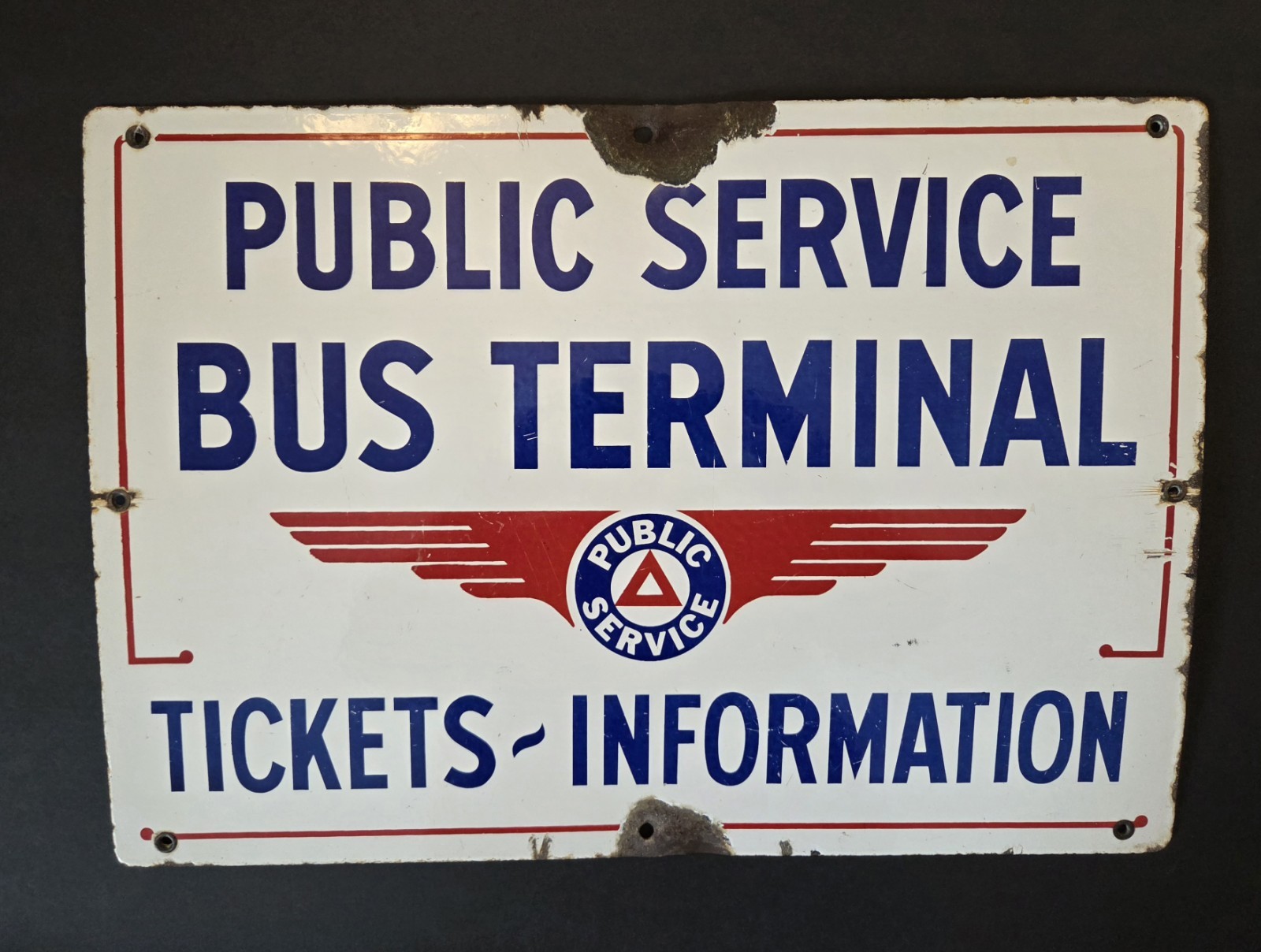 VINTAGE PSCT PUBLIC SERVICE NEW JERSEY BUS TERMINAL TICKET SIGN PORCELAIN RARE