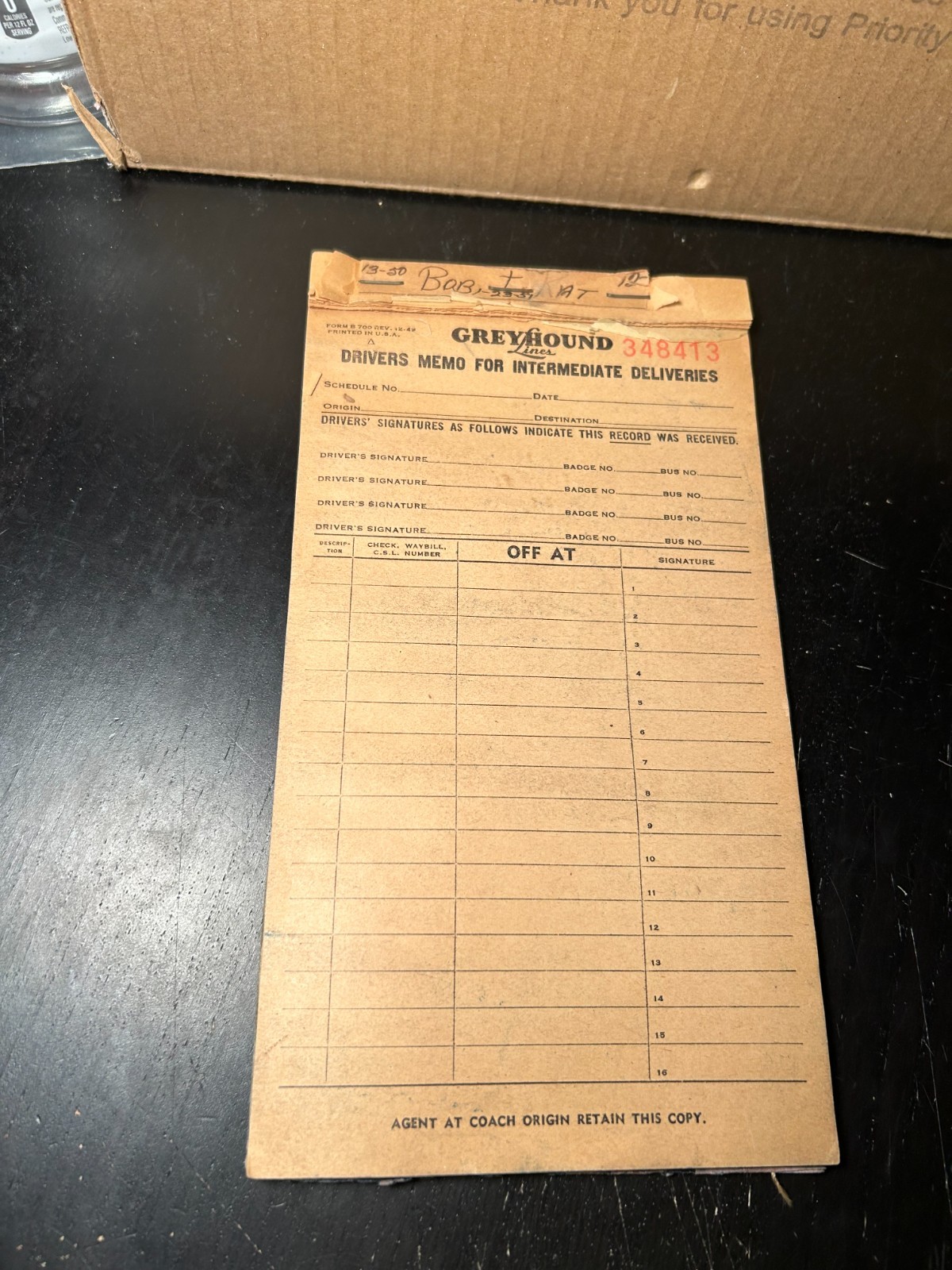 Vintage GREYHOUND LINES Bus Driver’s Memo Pad 1949 Delivery Form Ephemera Rare