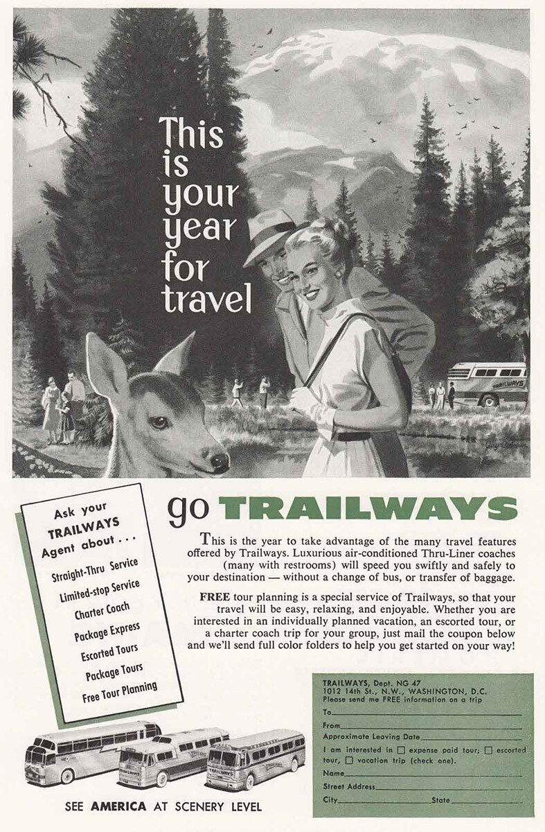 1957 Trailways: Your Year for Travel, Deer Vintage Print Ad