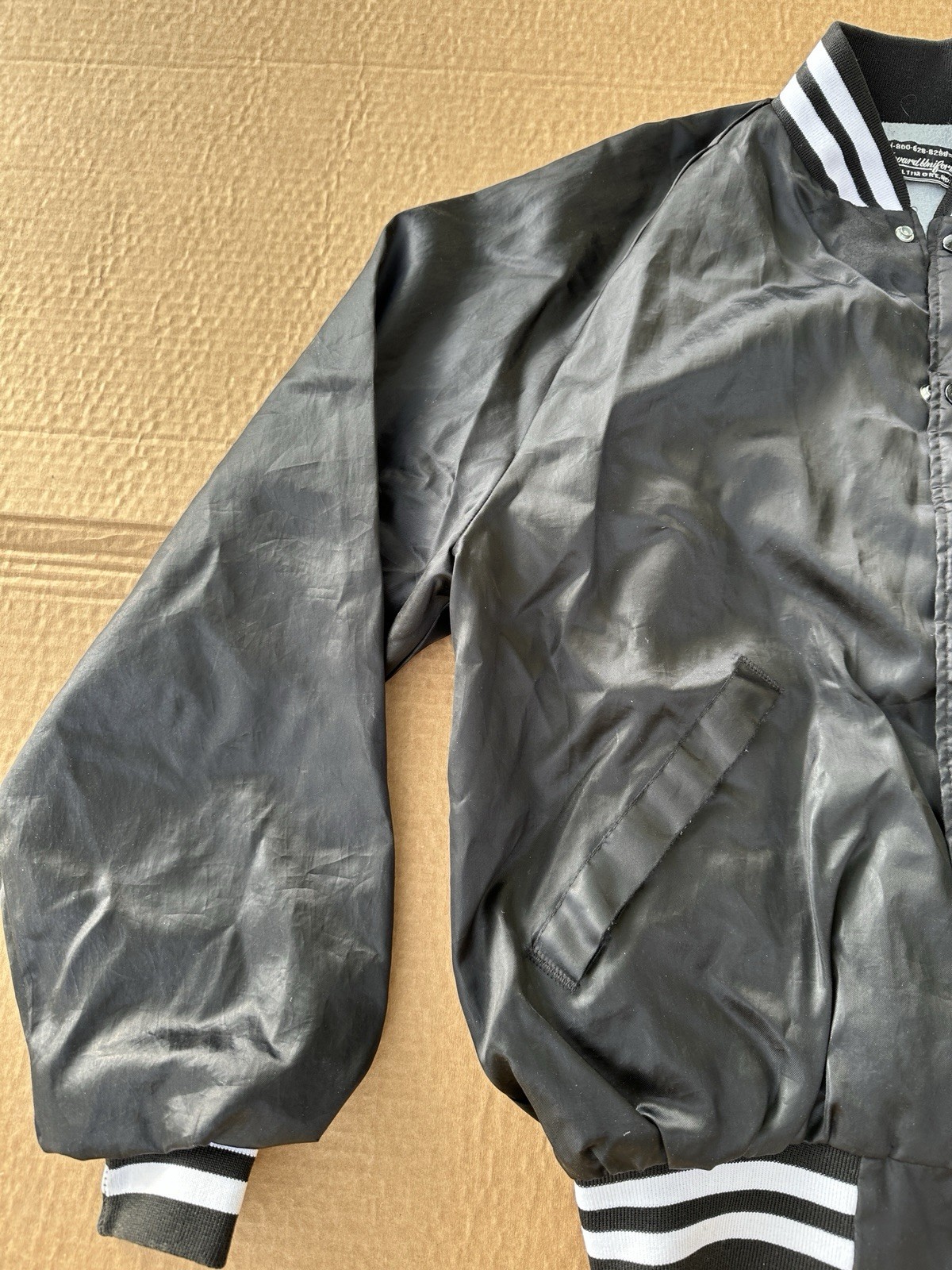 RARE Vintage Greyhound Satin Jacket Black Embroidered Coach Bus Graphic Size MED