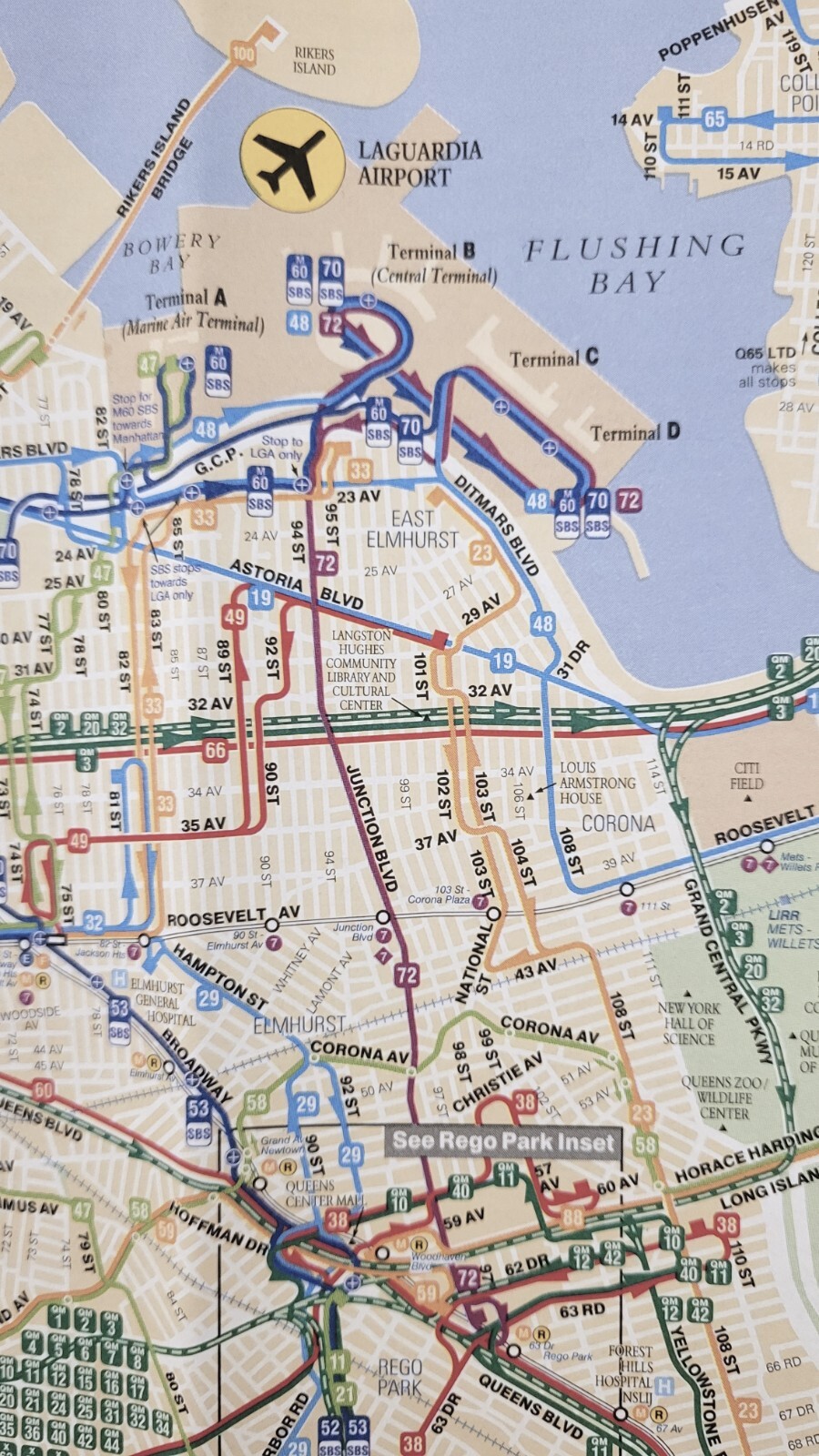New York City MTA Transit NY QUEENS Bus Route Map Latest Version Full Brand New