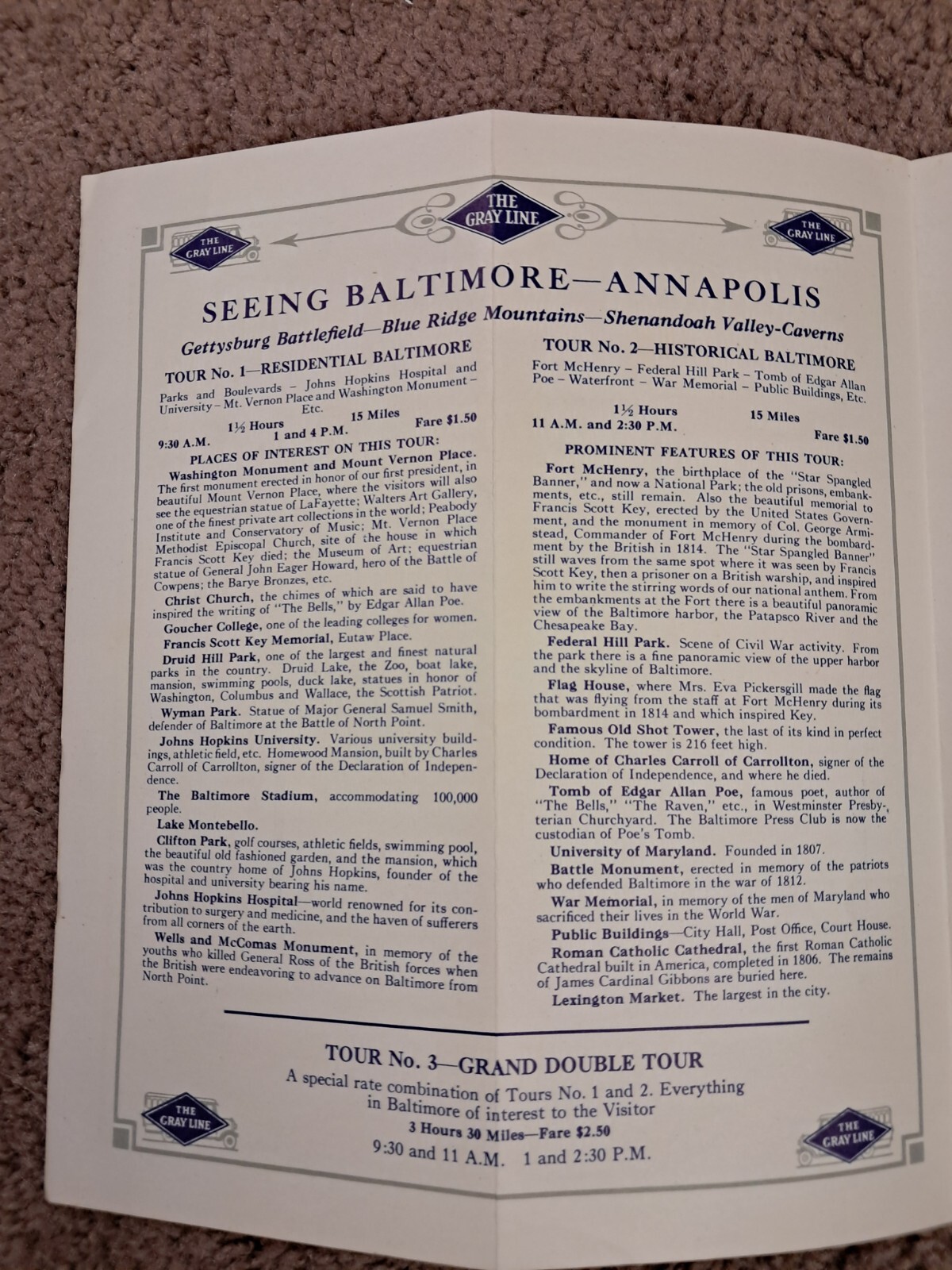 1928 Gray Line Seeing Baltimore MD Travel by Bus Brochure
