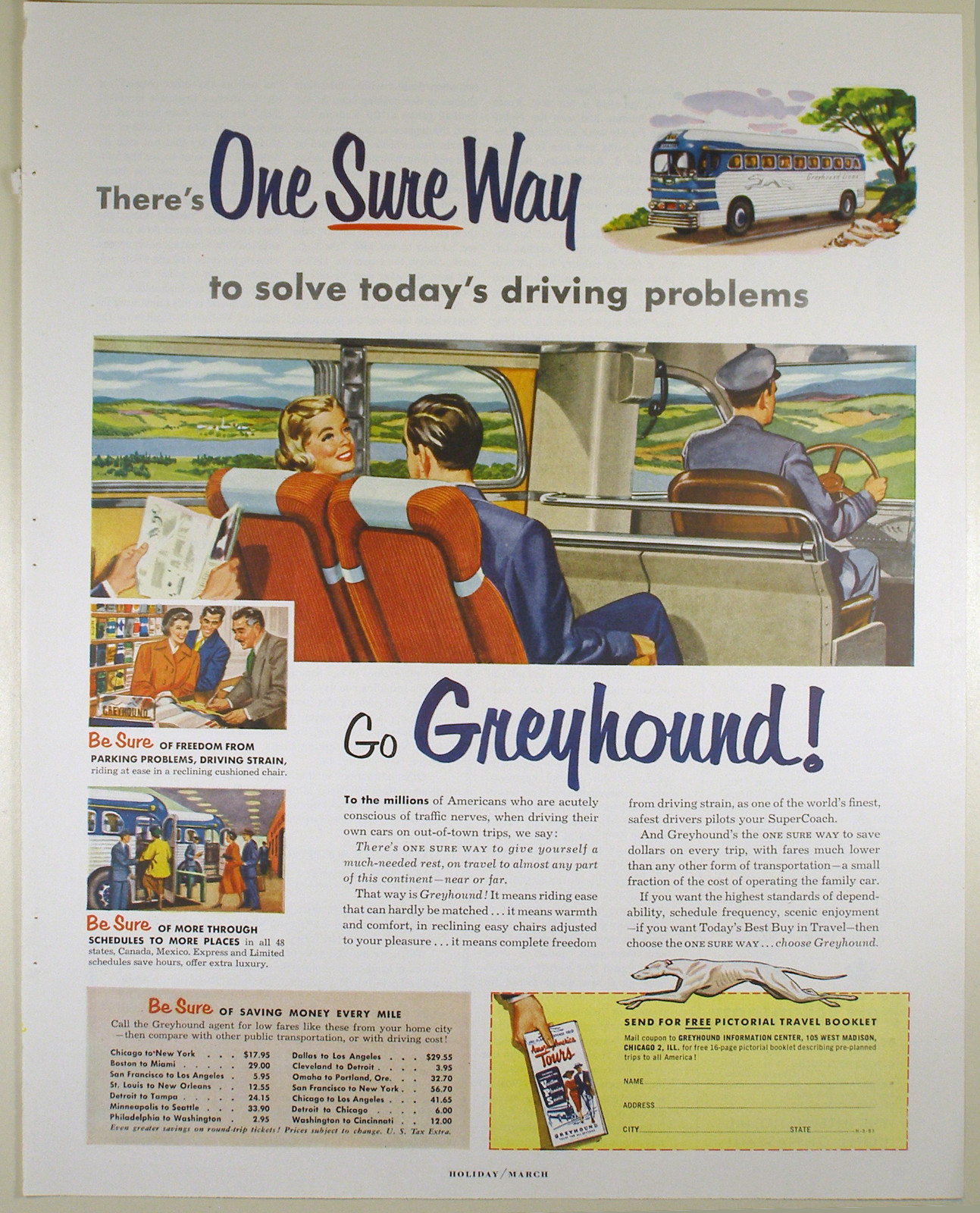 Vintage 1953 GREYHOUND BUS LINES Large Full Page Magazine Print Ad
